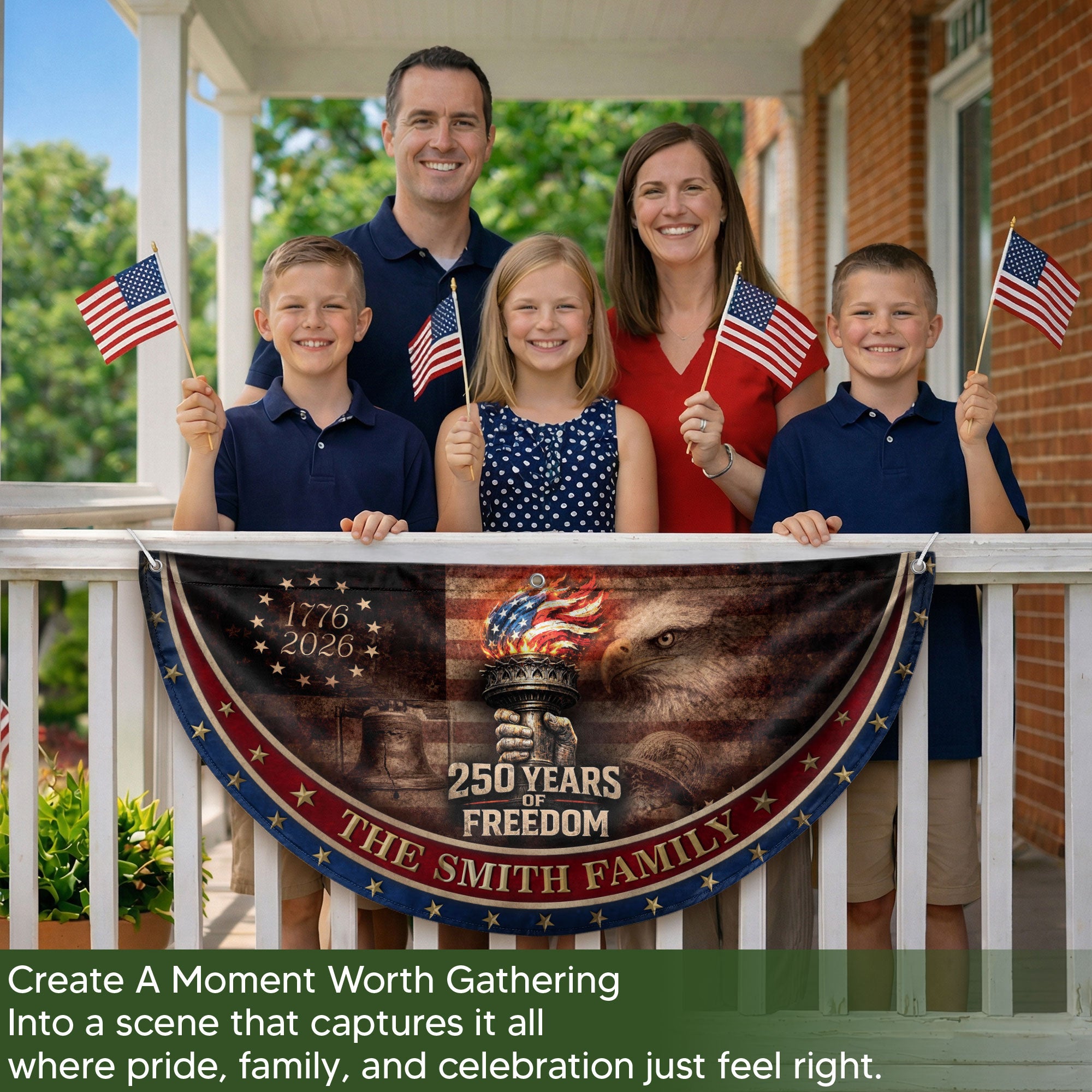 250 Anniversary USA Flag Fence Flag Custom Family Name, American Flag 250 Year Anniversary Banner with Eagle Design