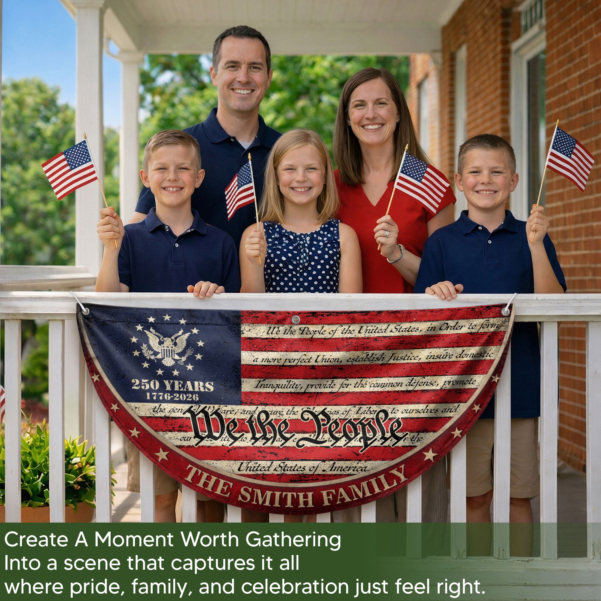 250 Years of Freedom Flag Fence Flag Custom Family Name, We The People Flag, American Flag with Eagle Patriotic Banner