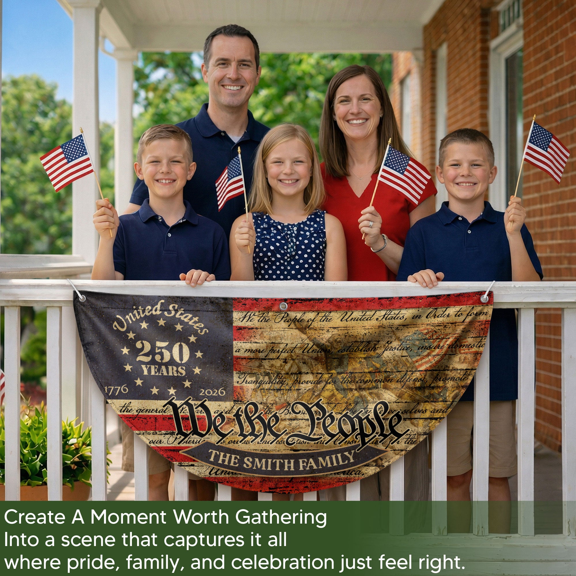 American Flag 250 Year Anniversary Fence Flag Custom Family Name, 250 Anniversary USA Banner, We The People Flag Design