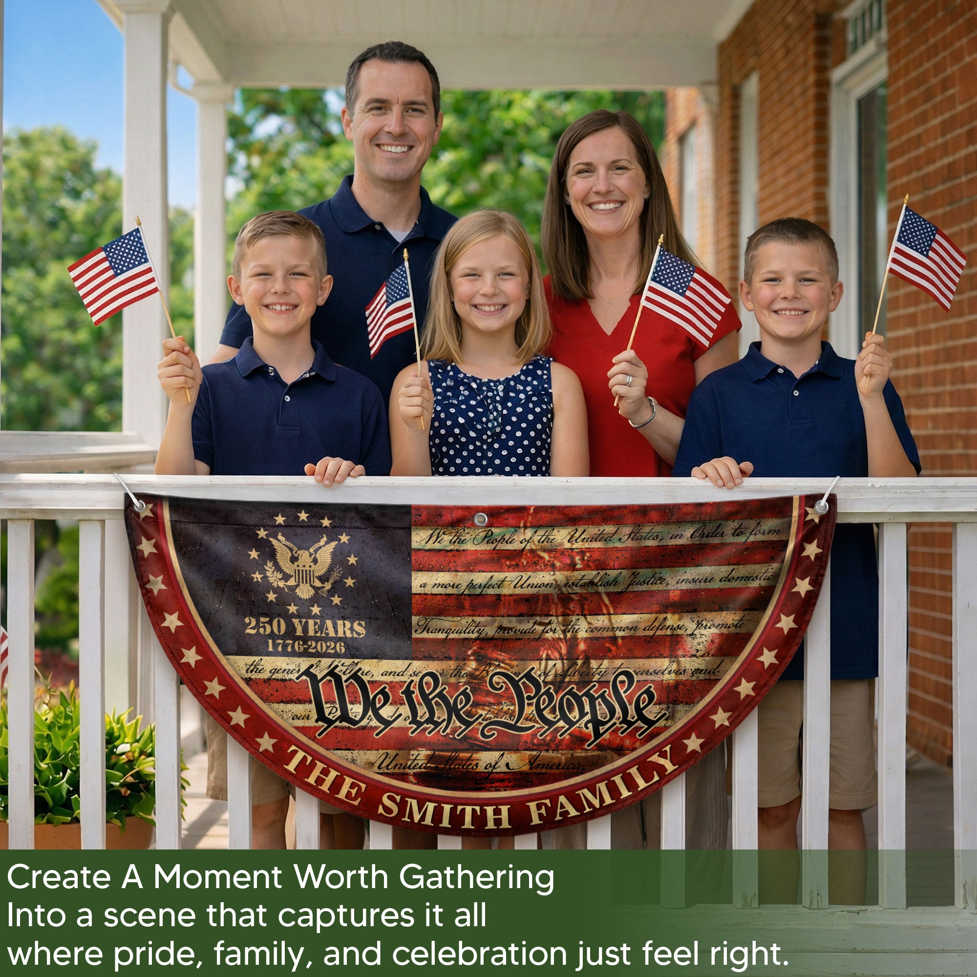 250 Anniversary USA Flag Fence Flag Custom Family Name, American Flag 250 Year Anniversary, We The People Fence Banner