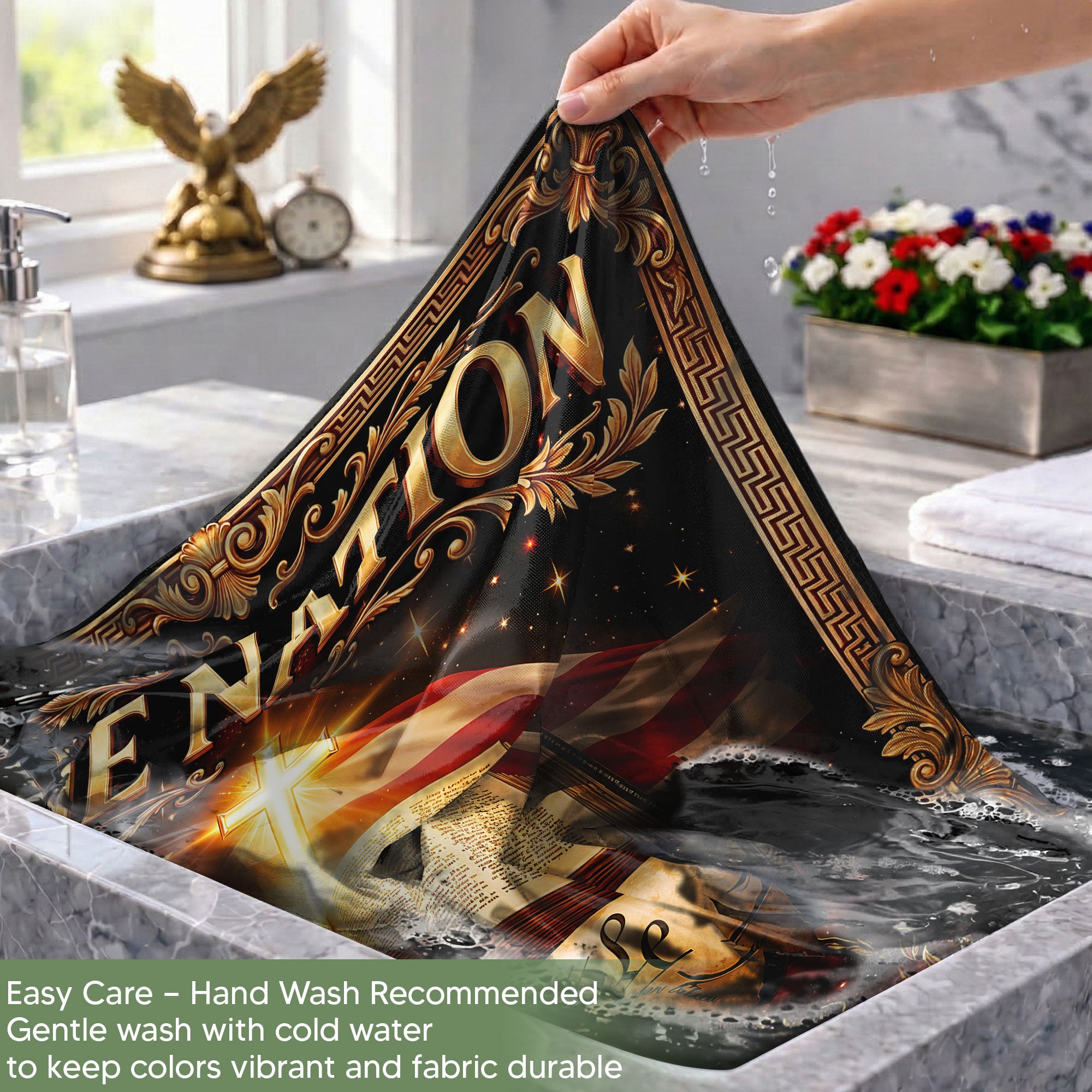 One Nation Under God 250th Anniversary Garden Flag – Custom Family Name with Bible, Cross & 'We the People' 1776-2026