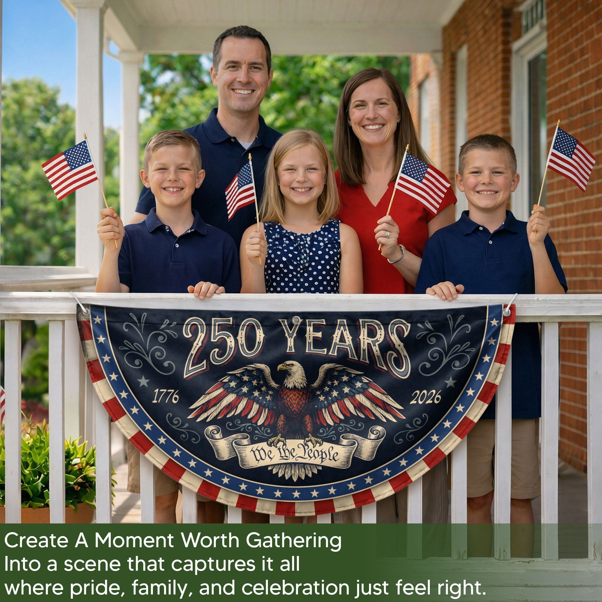 Fence Flag 250 Years of Freedom 1776-2026 Patriotic Eagle Outdoor Porch Railing Banner