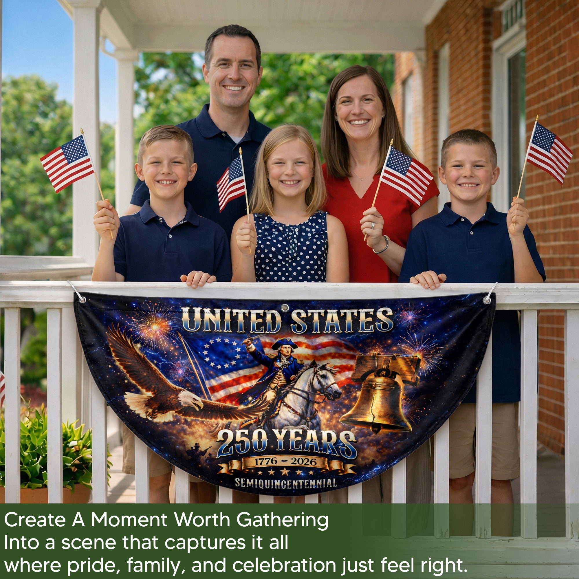 USA 250 Years Fence Flag 1776-2026 George Washington Eagle Patriotic