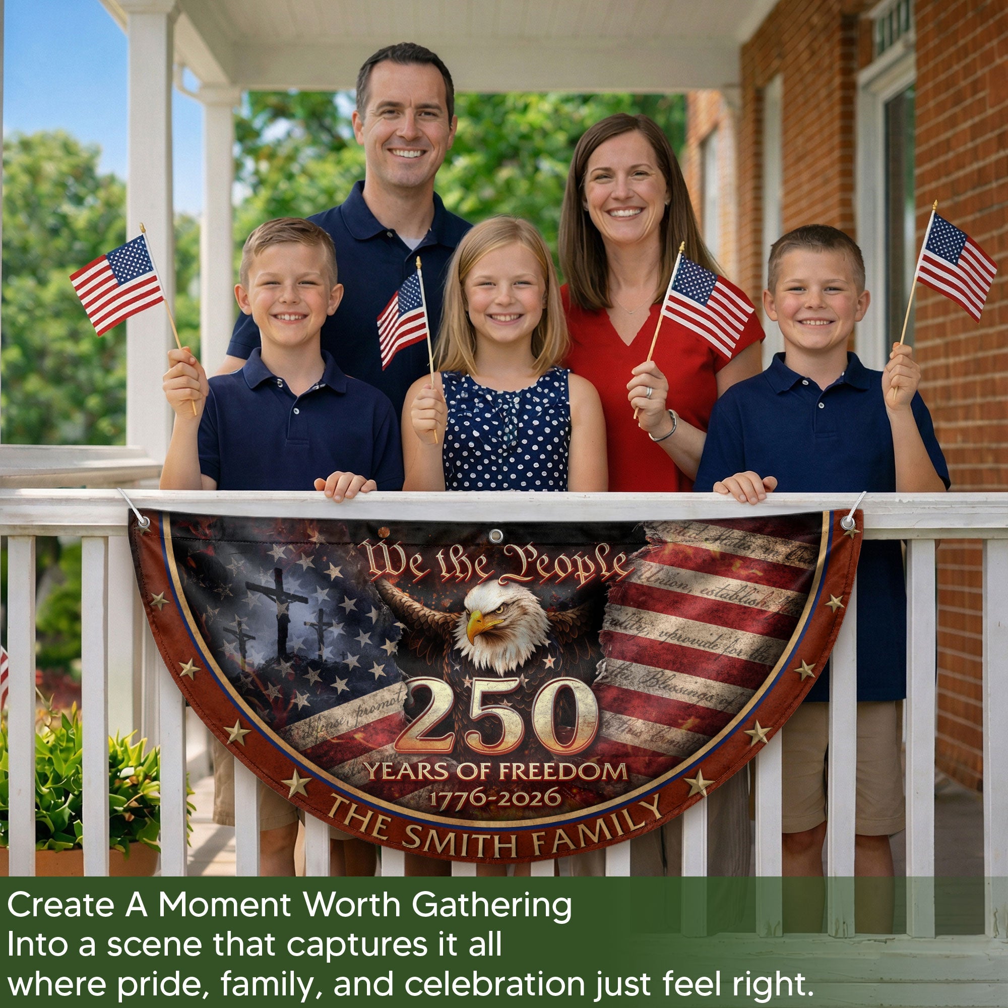 250 Christ Years of Freedom Flag Fence Flag Custom Family Name 250 Years Christian Flag American Flag with Cross Design
