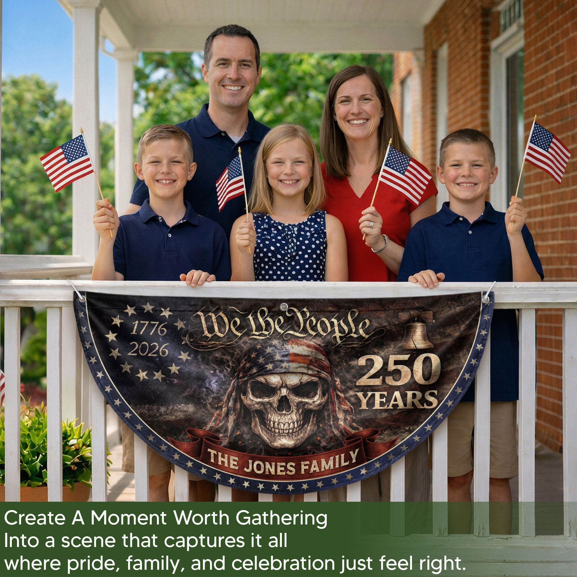 We The People Fence Flag Custom Family Name 250 Years Freedom 1776-2026 Patriotic Yard Decor