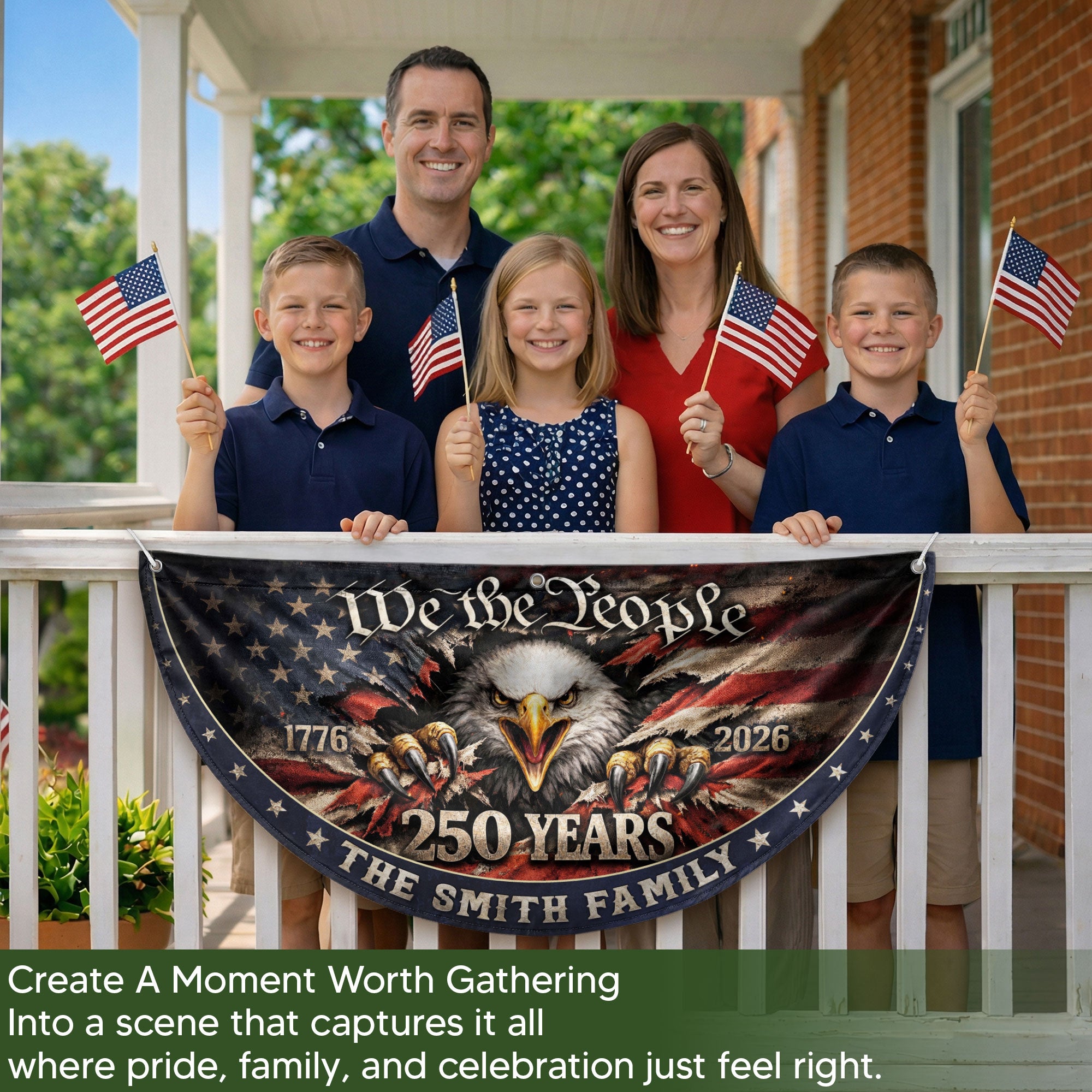 American Eagle Fence Flag Custom Family Name 250 Years Freedom 1776-2026 Patriotic Yard Decor