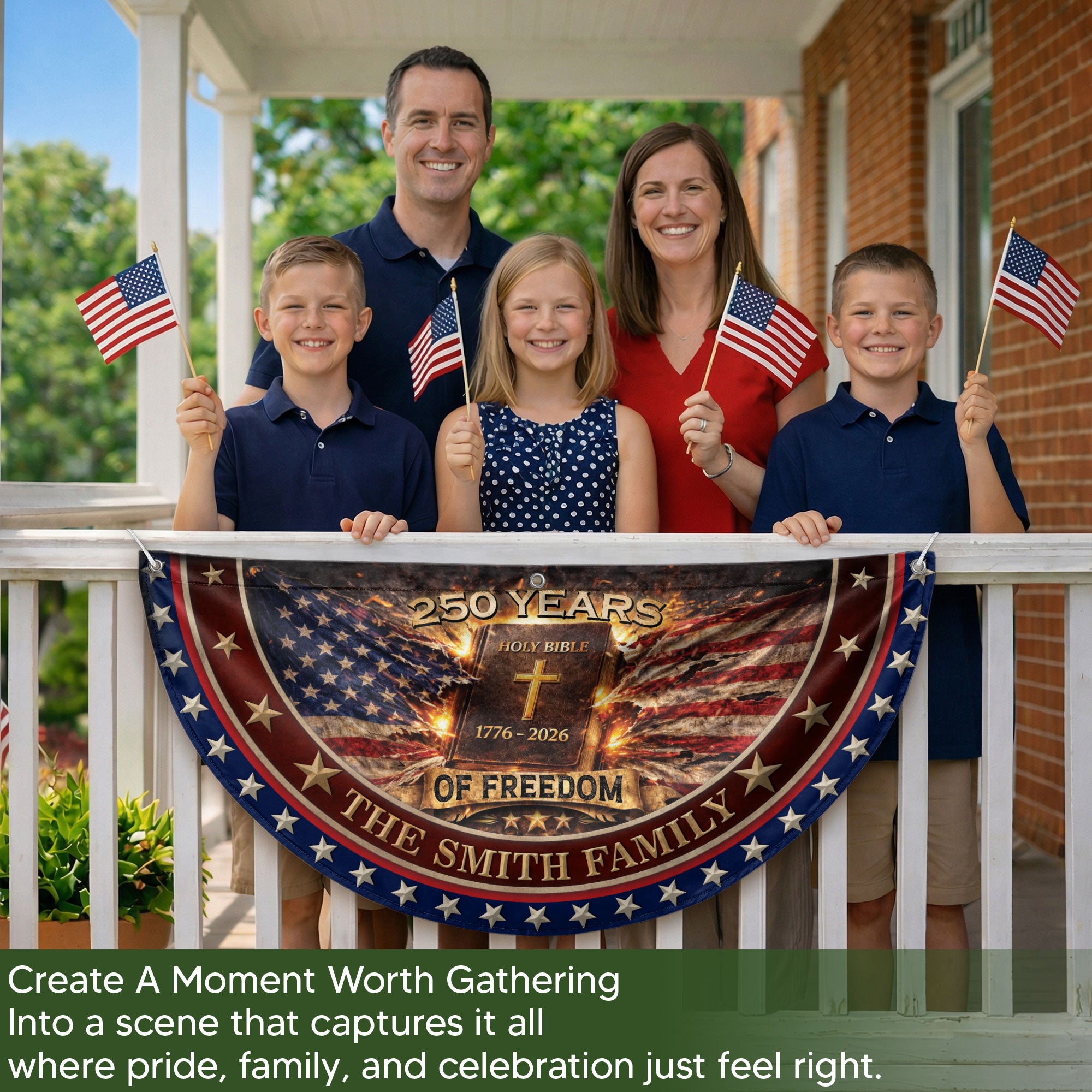 Christian Faith Bible Fence Flag Custom Family Name 250 Years Freedom 1776-2026 Patriotic Decor