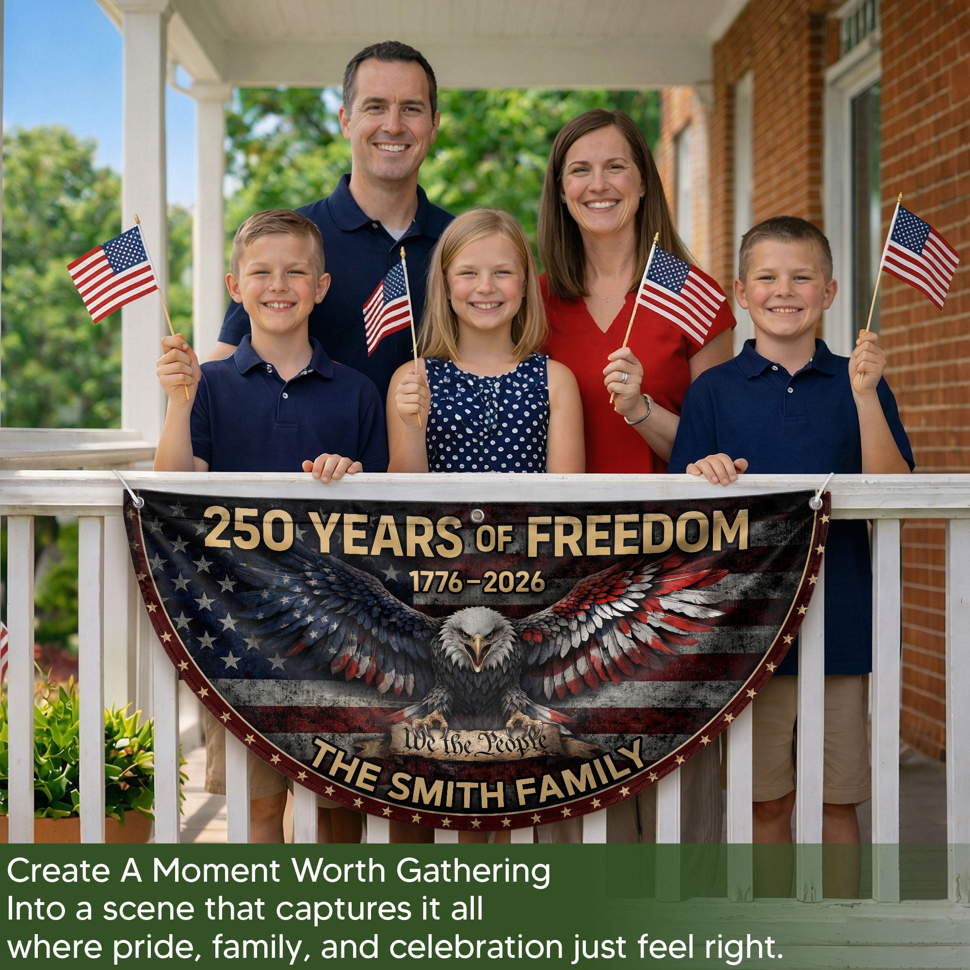 American Bald Eagle Fence Flag Custom Family Name 250 Years Freedom 1776-2026 Patriotic Yard Decor