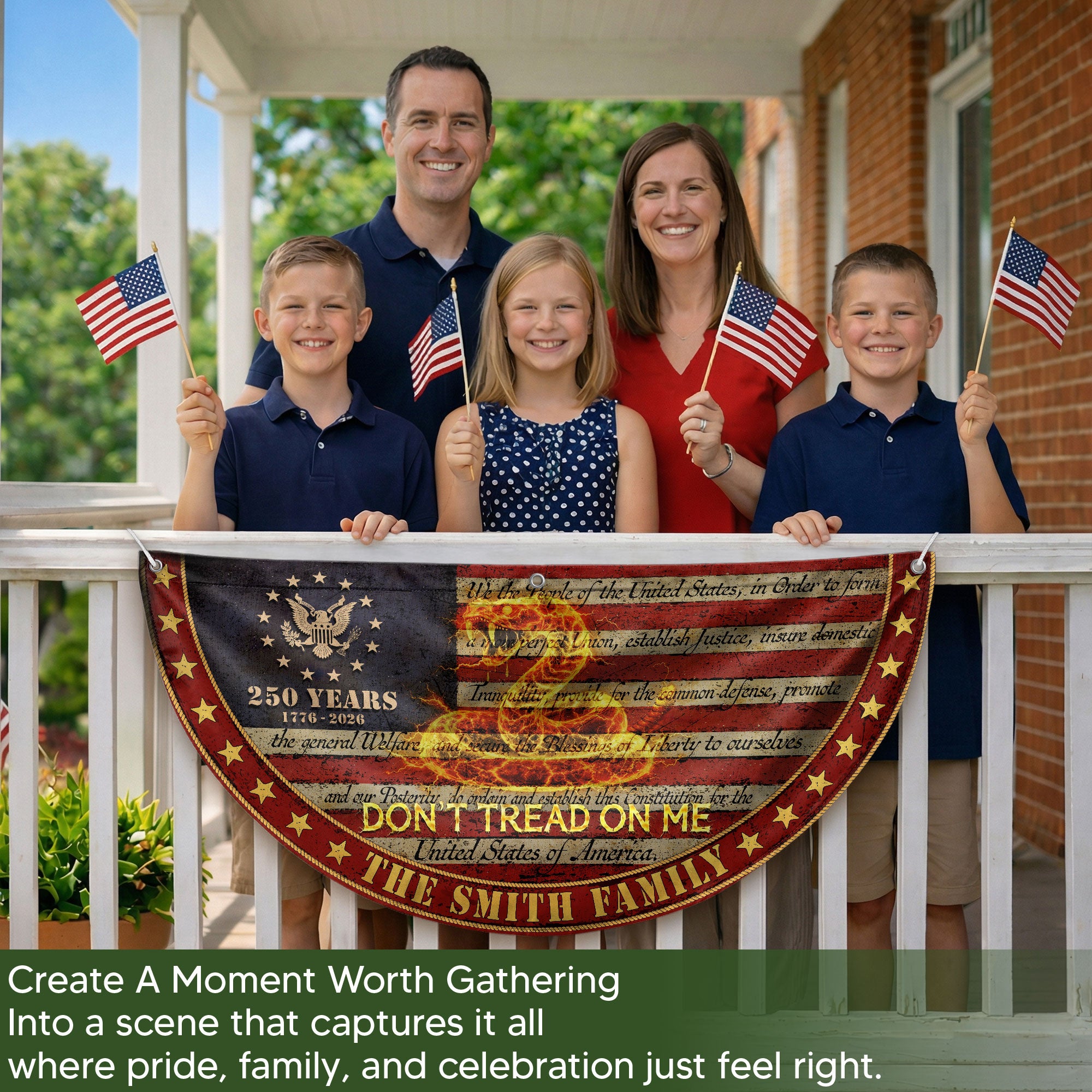 Dont Tread On Me Snake Fence Flag Custom Family Name 250 Years Freedom 1776-2026 Patriotic Yard Decor