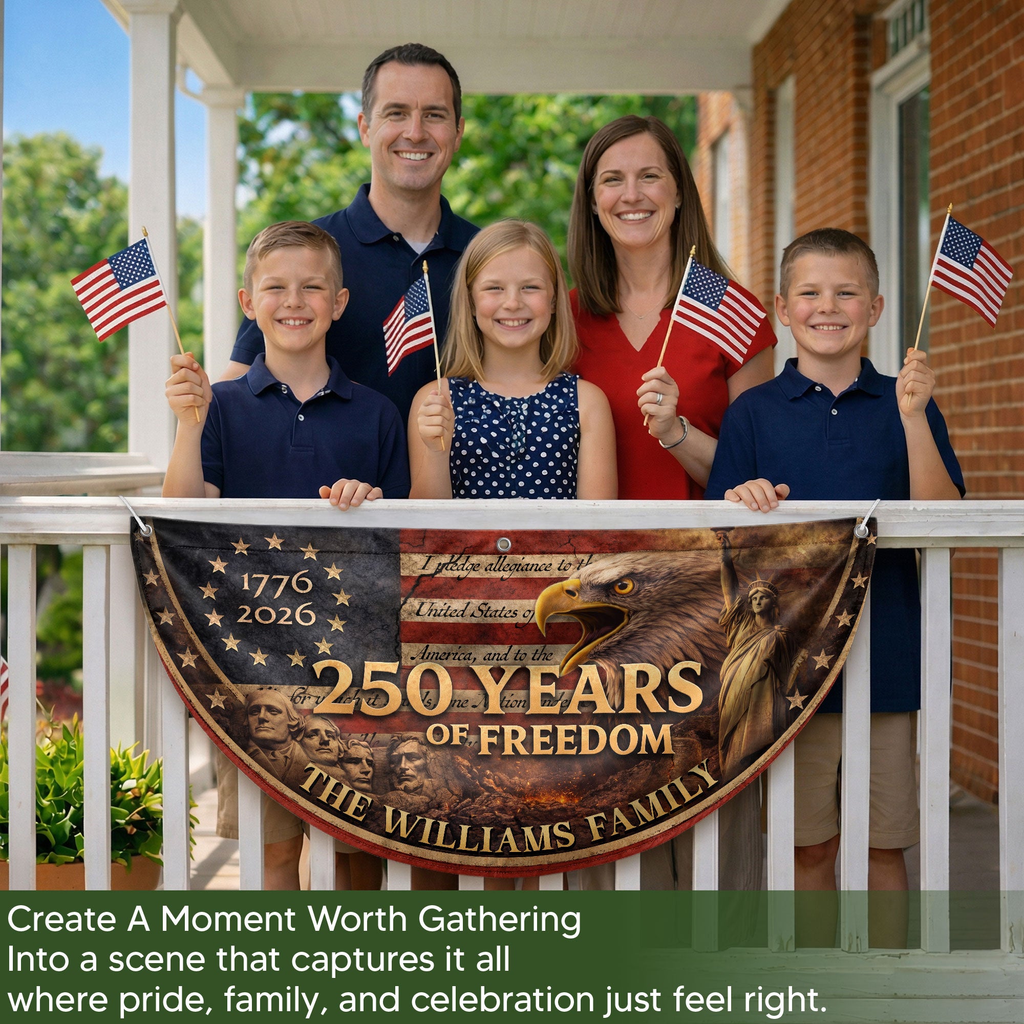 Mount Rushmore Eagle Fence Flag Custom Family Name 250 Years Freedom 1776-2026 Patriotic Yard Decor