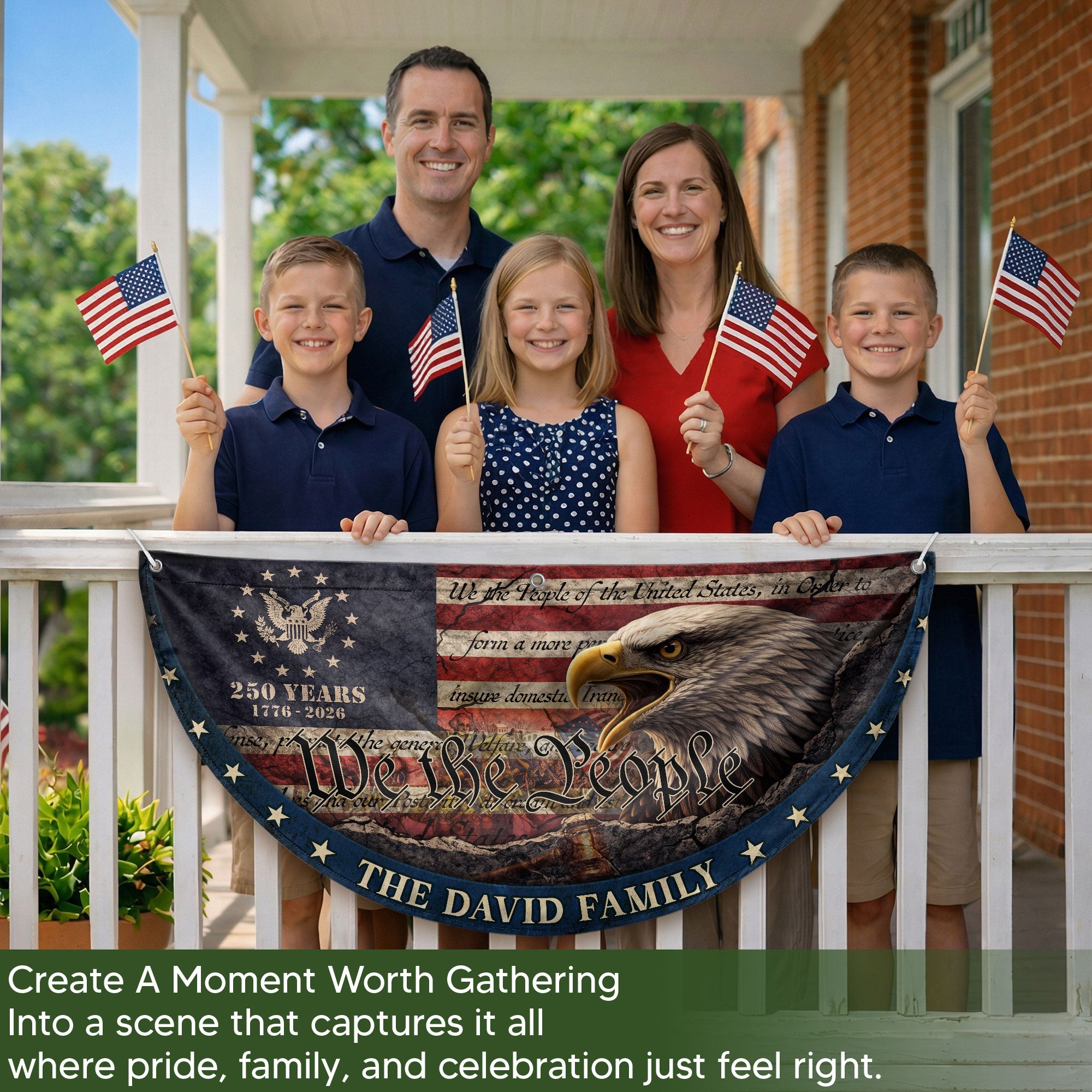 We The People Eagle Head Fence Flag Custom Family Name 250 Years Freedom 1776-2026 Patriotic Yard Decor