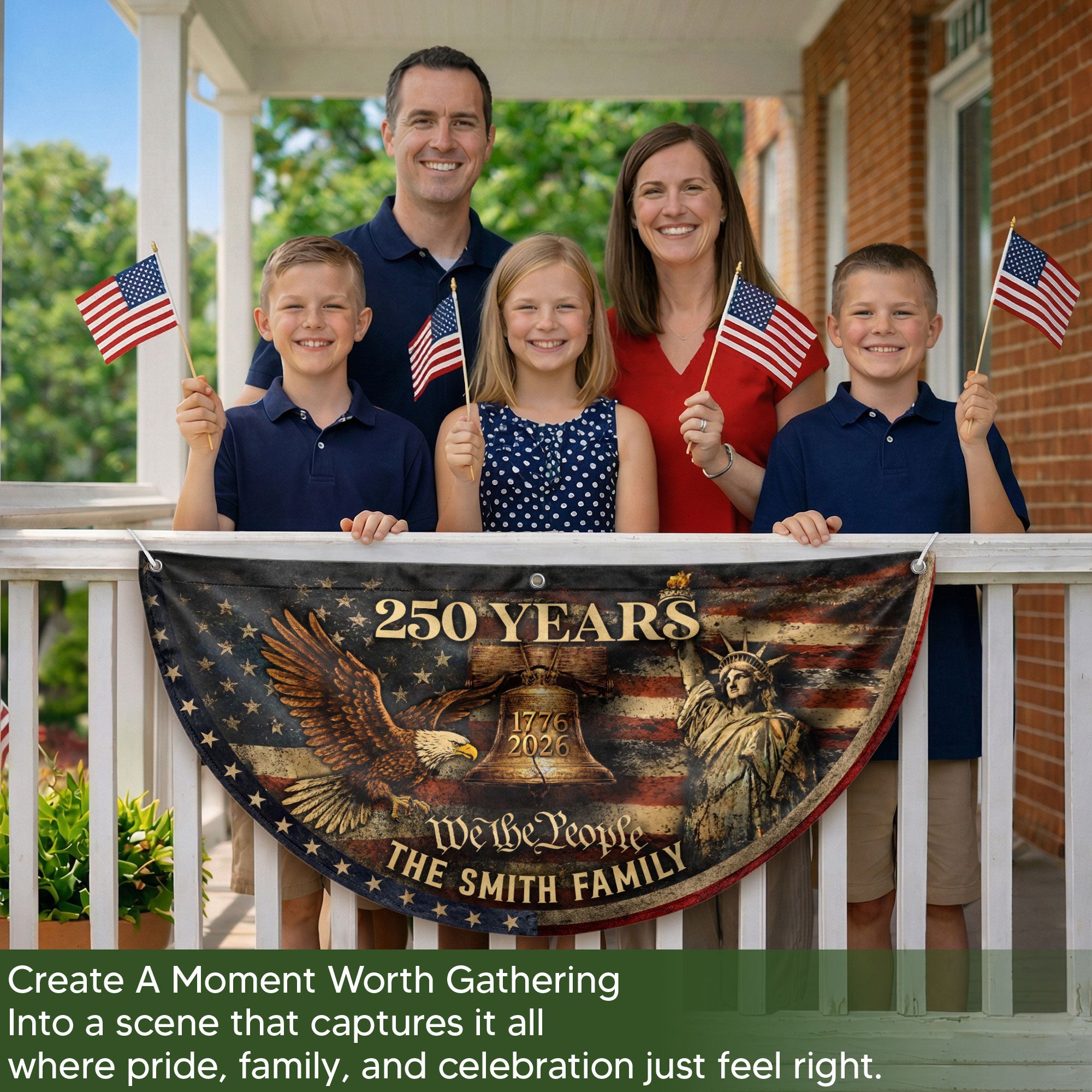 Liberty Bell Eagle Fence Flag Custom Family Name 250 Years Freedom 1776-2026 Patriotic Yard Decor