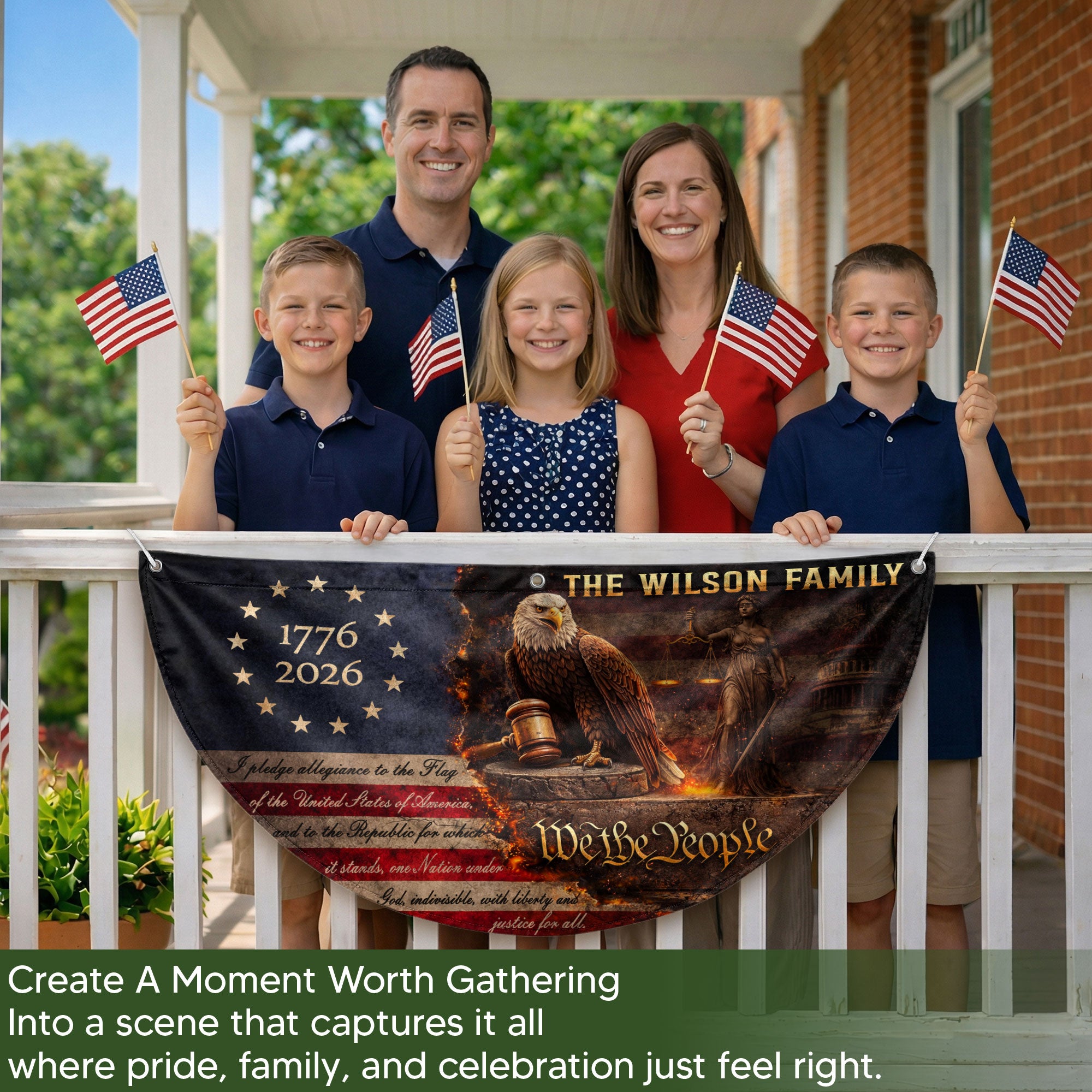Justice Eagle Gavel Fence Flag Custom Family Name 250 Years Freedom 1776-2026 Patriotic Yard Decor