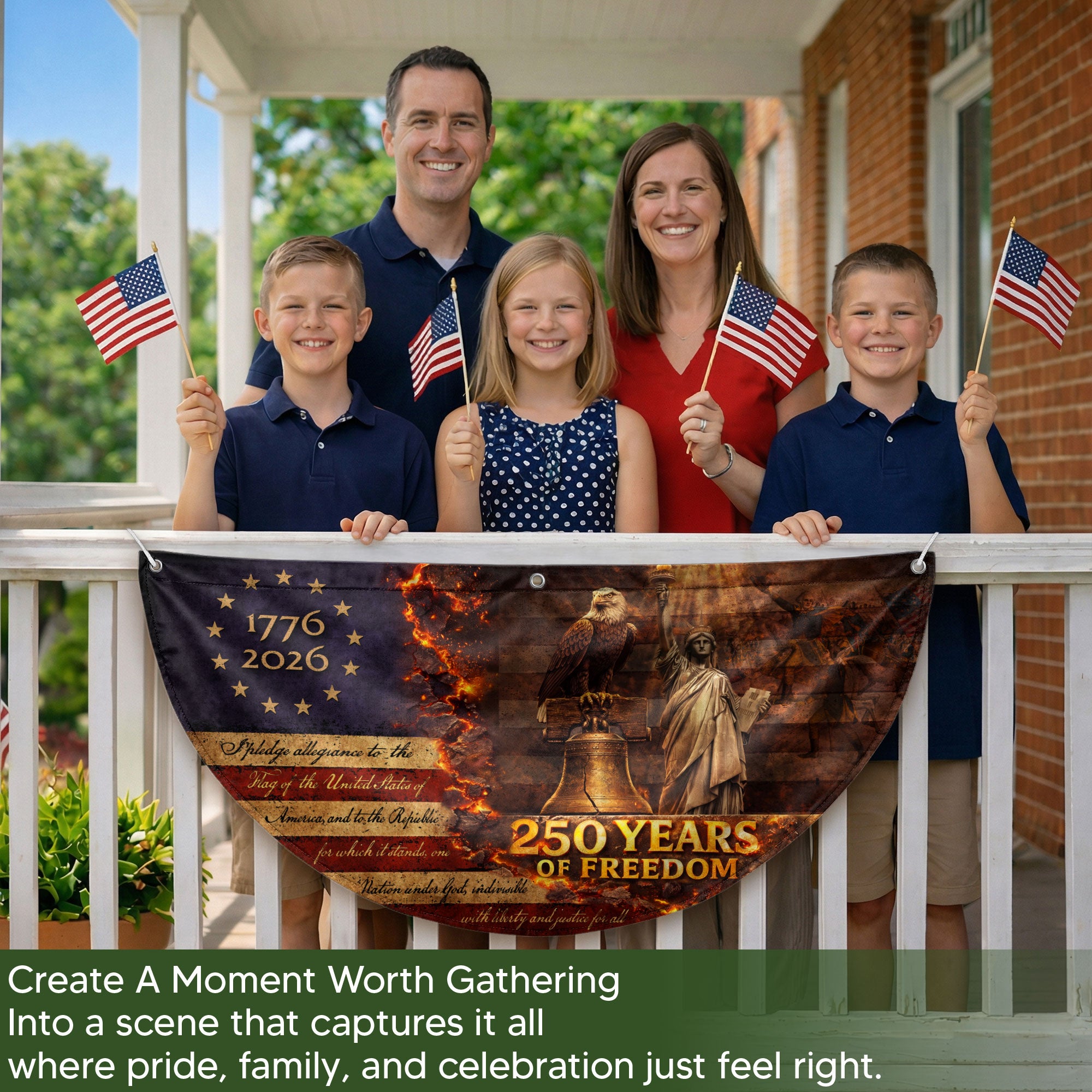 250 Years of Freedom Fence Flag 1776 to 2026 Patriotic Eagle Liberty Bell Statue Outdoor Yard Decor