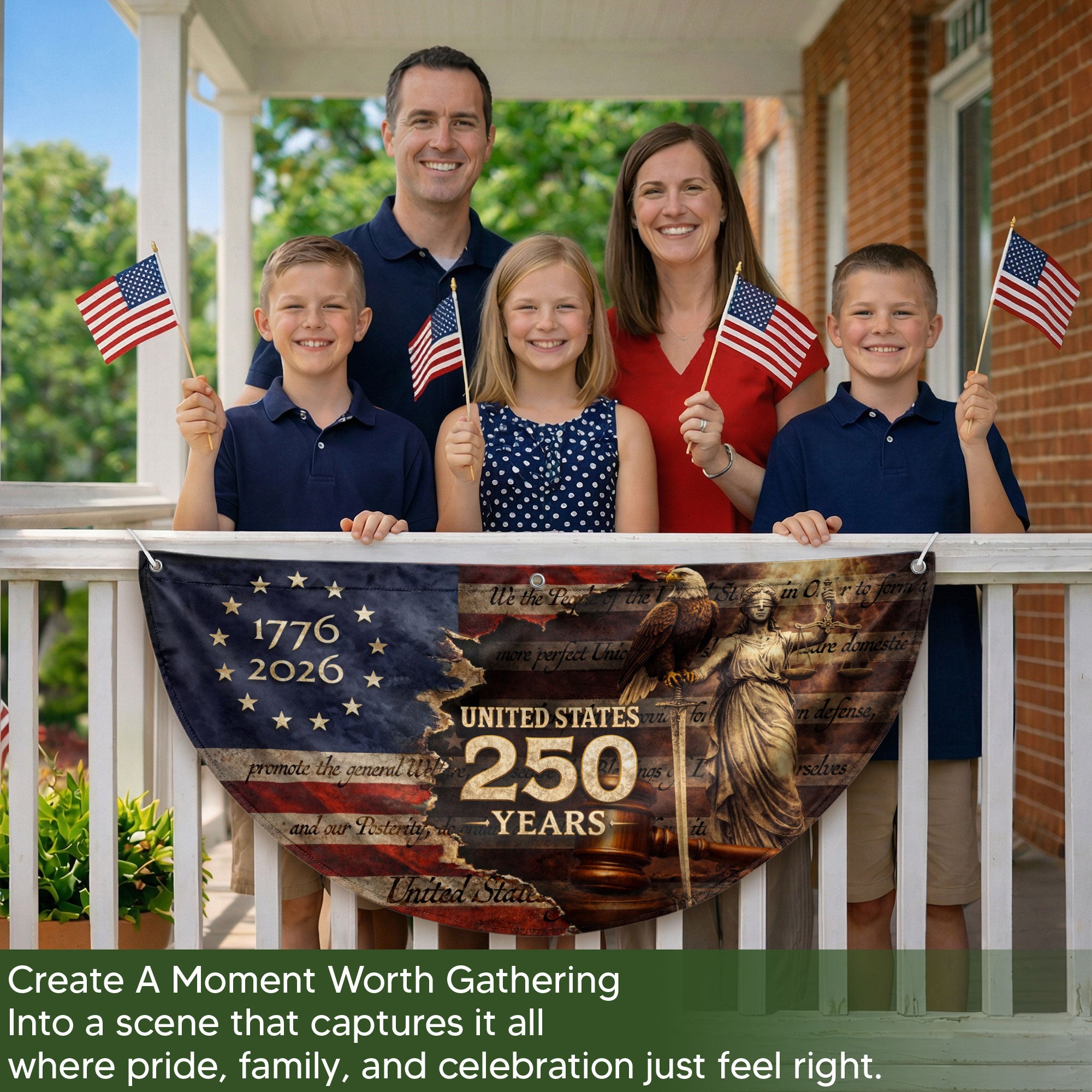 America 250 Years Fence Flag 1776 to 2026 Patriotic Eagle Lady Justice Outdoor Yard Decor