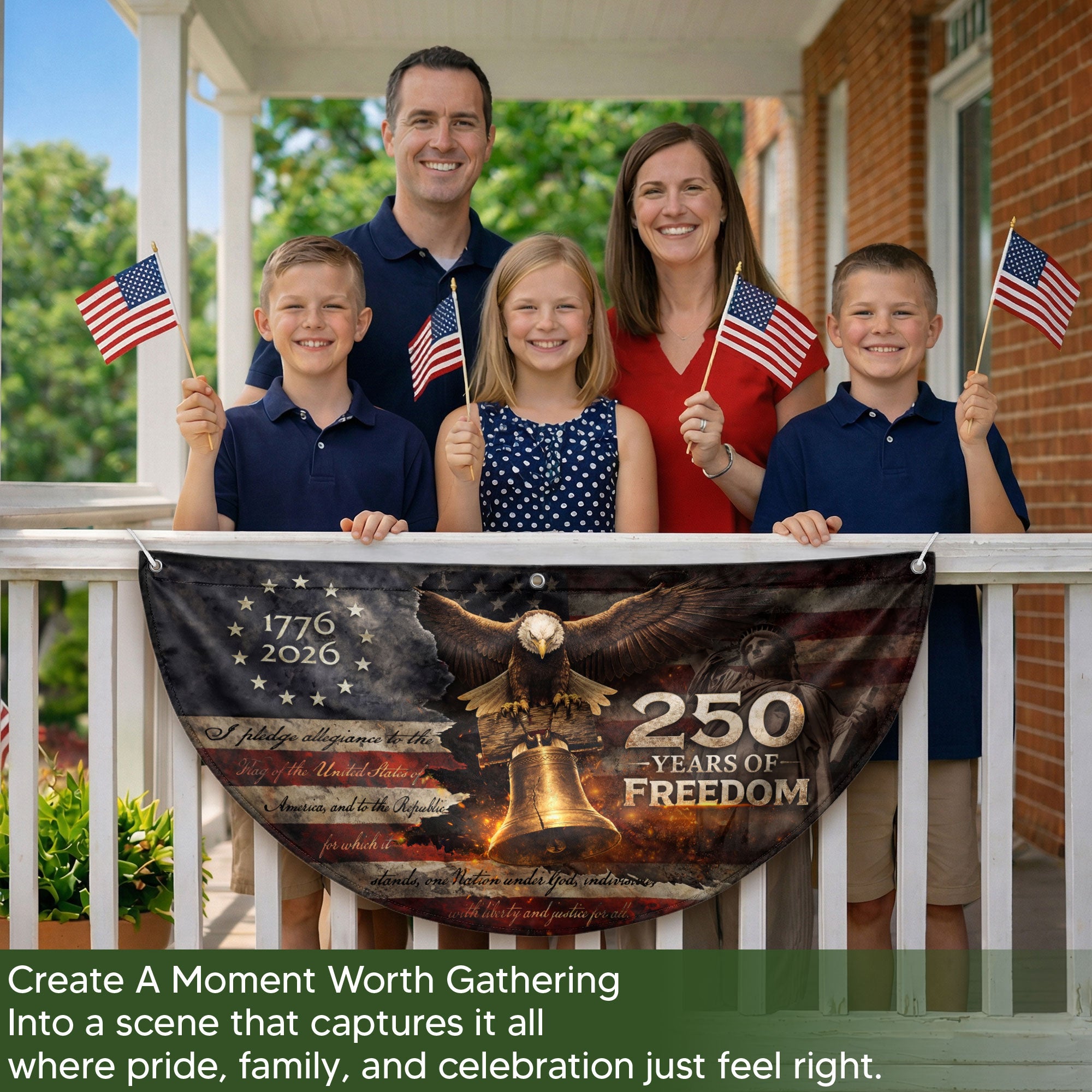 American 250 Year Fence Flag 1776 to 2026 Freedom Eagle Bell Patriotic Outdoor Decor