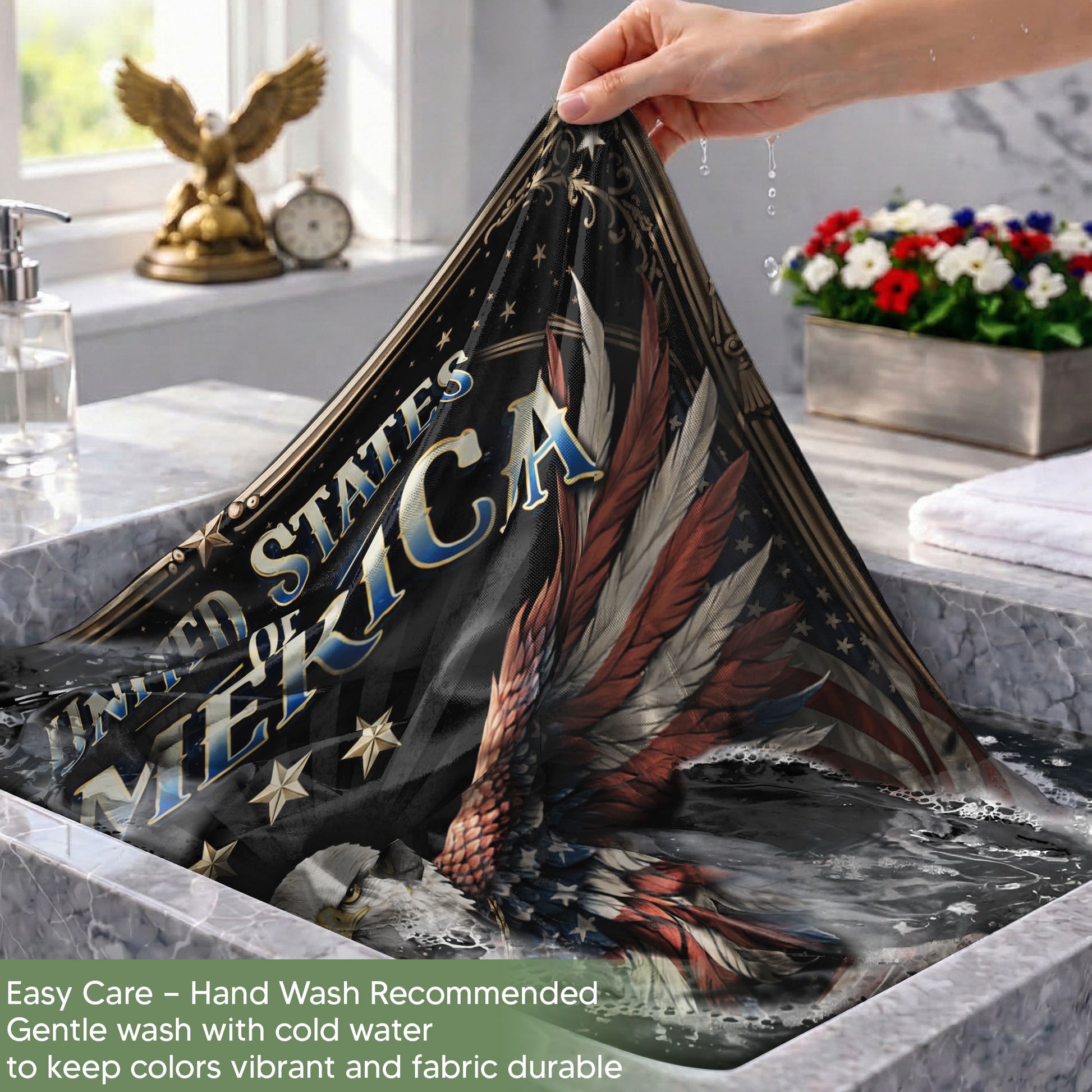250th Anniversary United States Decorative House Flag - Eagle and Liberty Bell Design - Rust Field Wear