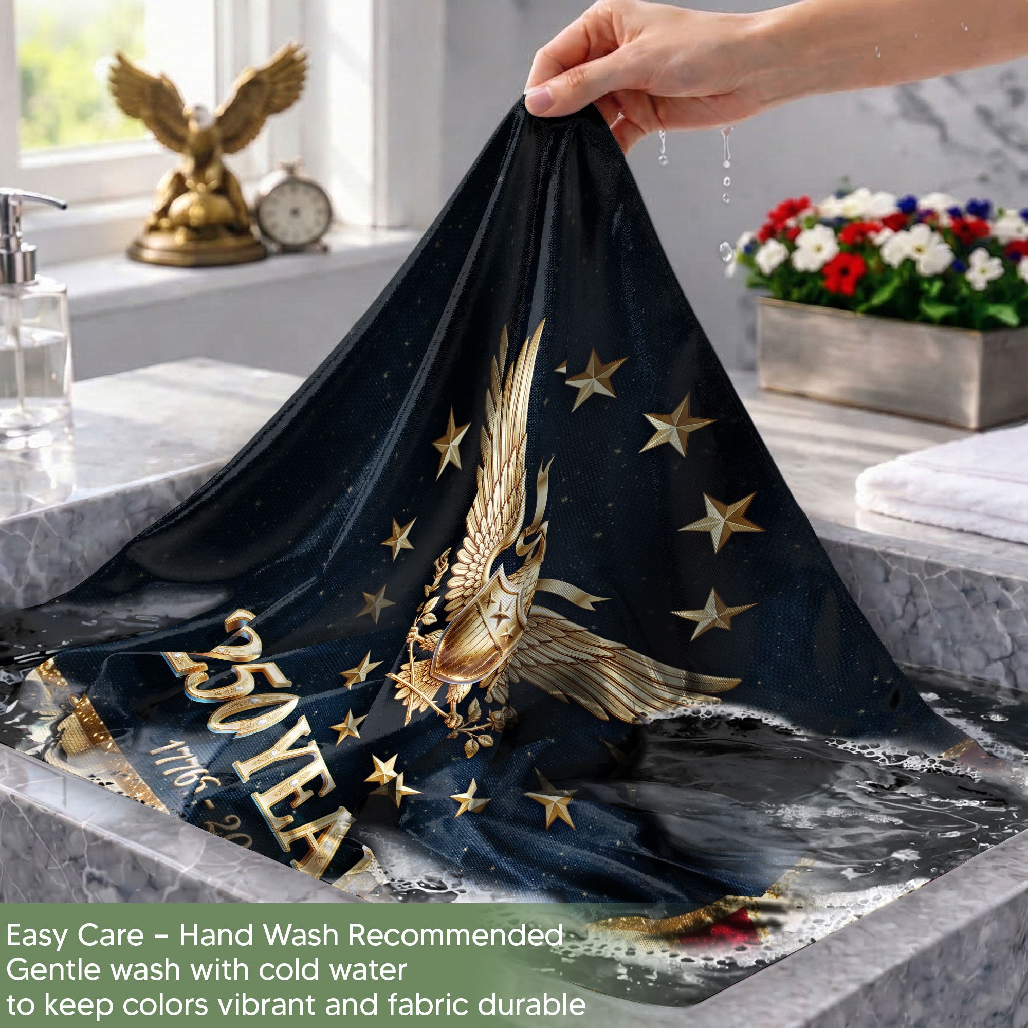 250 Years 1776-2026 Flag We The People Preamble Constitution Lady Justice Patriotic Banner