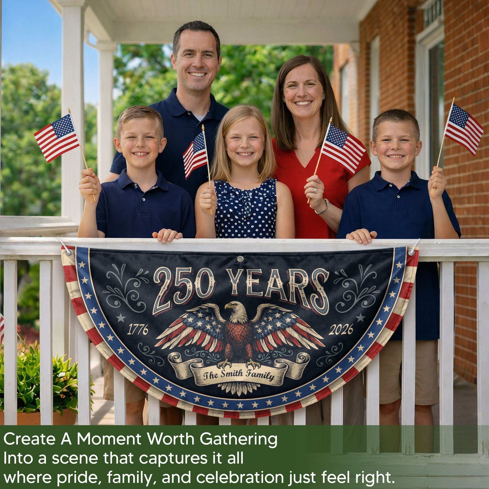 250 Years 1776-2026 Patriotic Fence Flag - Custom Family Name Eagle Outdoor Banner