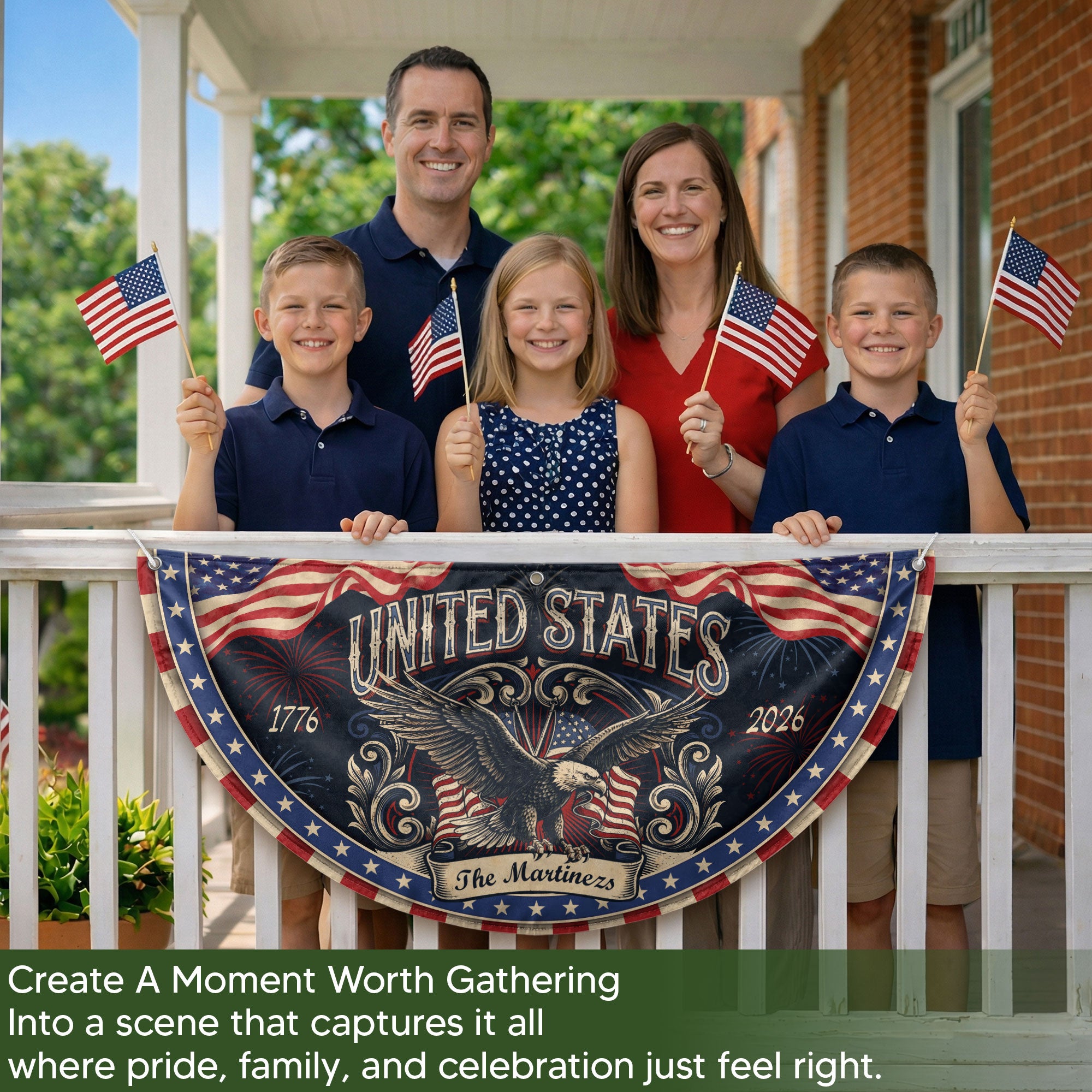 Custom Family Name United States 1776-2026 Patriot Eagle Bunting Fence Flag Banner