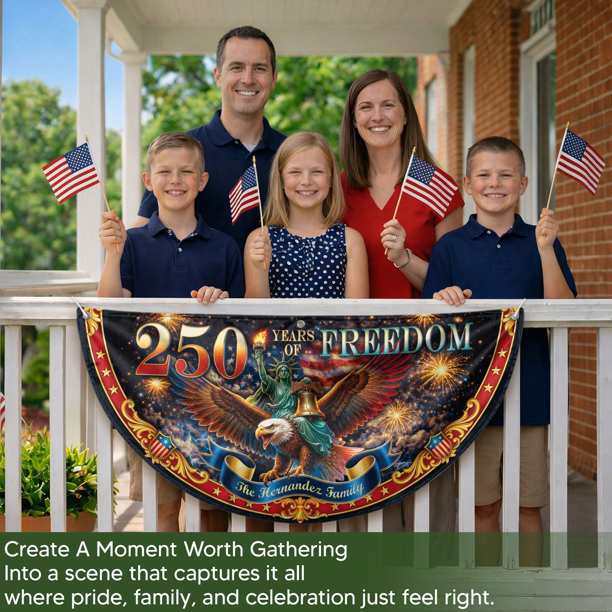 250 Years of Freedom Custom Family Name Patriot Fence Flag - Outdoor Bunting Banner