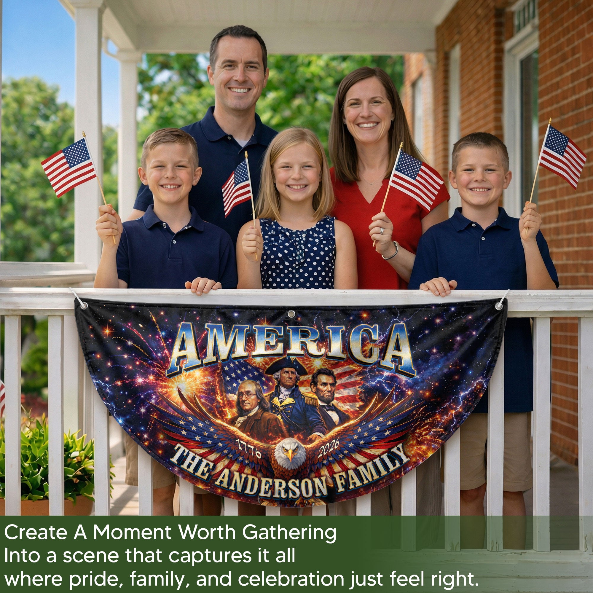Custom Family Name America 1776-2026 Historical Founding Fathers Patriot Fence Flag