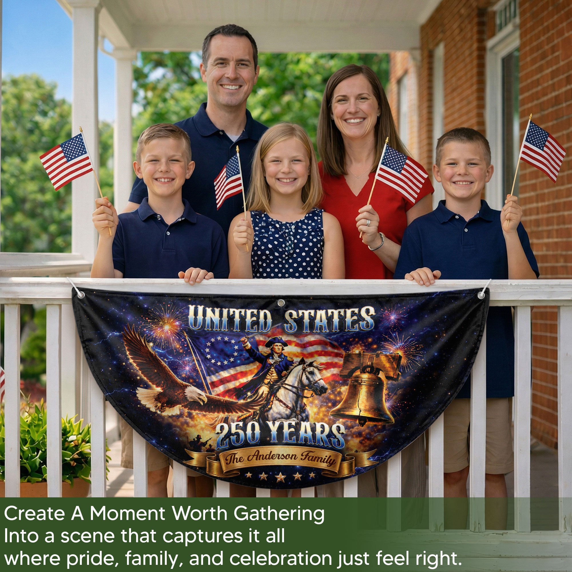 Custom Family Name United States 250 Years George Washington Patriot Eagle Fence Flag