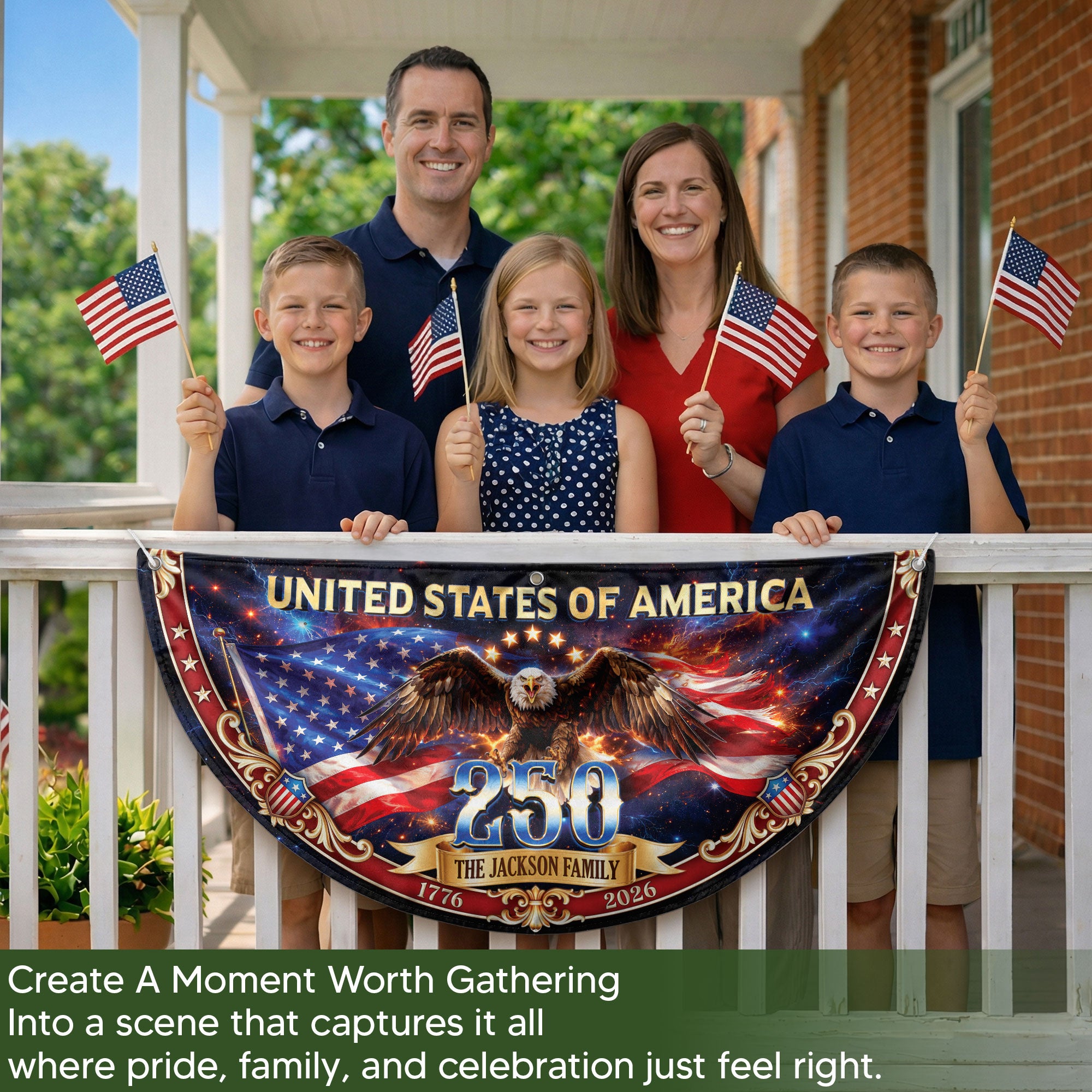 United States 250 Years Custom Family Name Fence Flag - 1776-2026 Patriot Bunting Decor