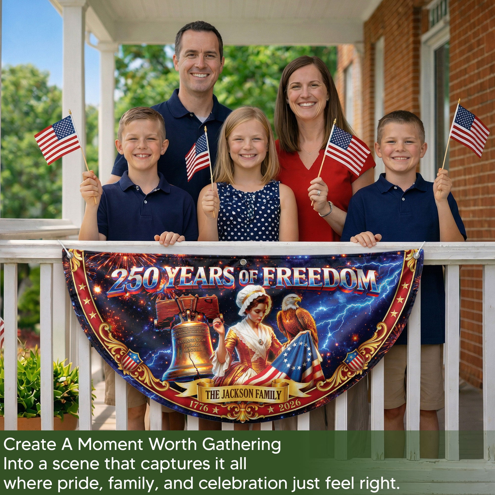 Custom Family Name 250 Years of Freedom Betsy Ross Patriot 1776-2026 Fence Flag Banner