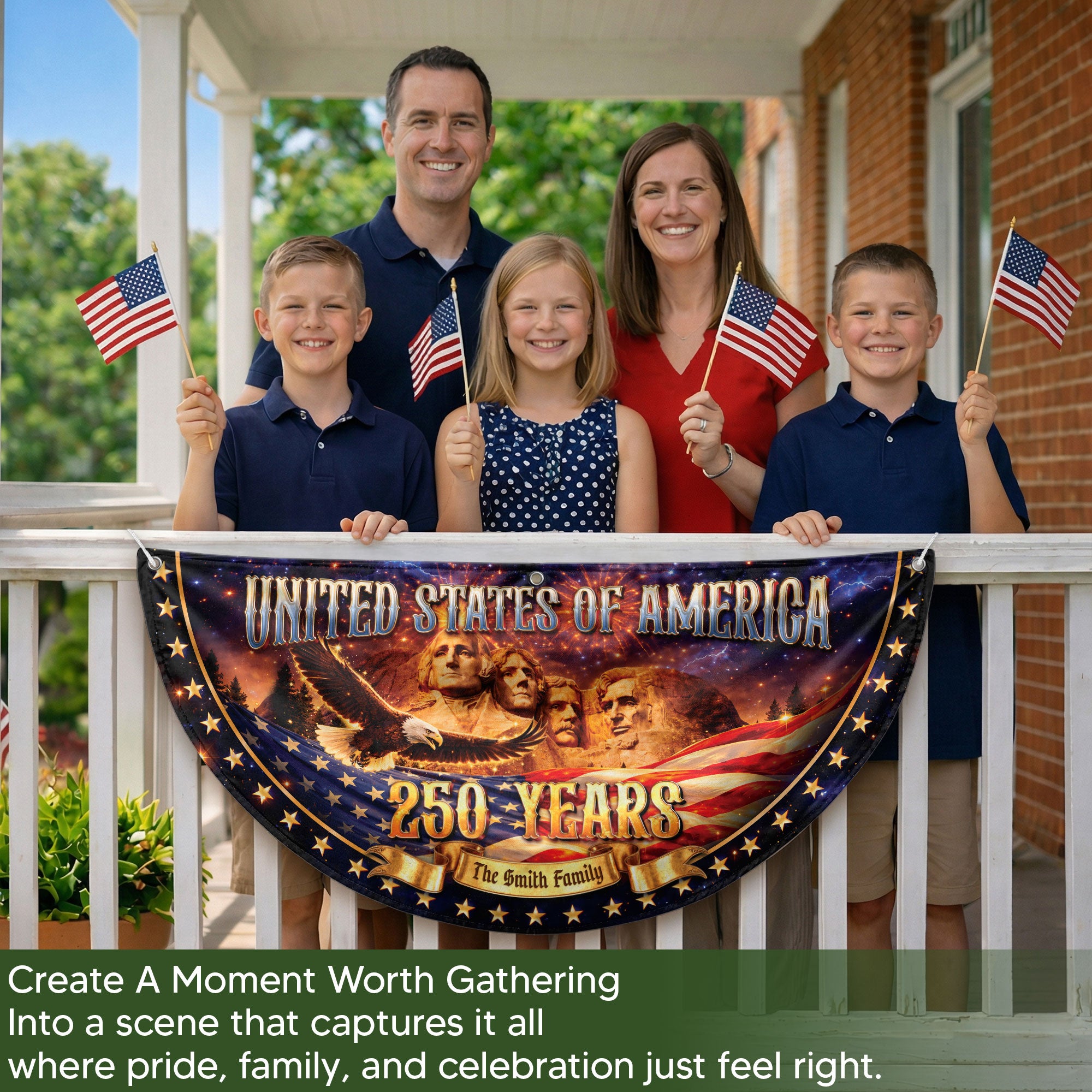 Custom Family Name United States 250 Years Mount Rushmore Patriot Bunting Fence Flag