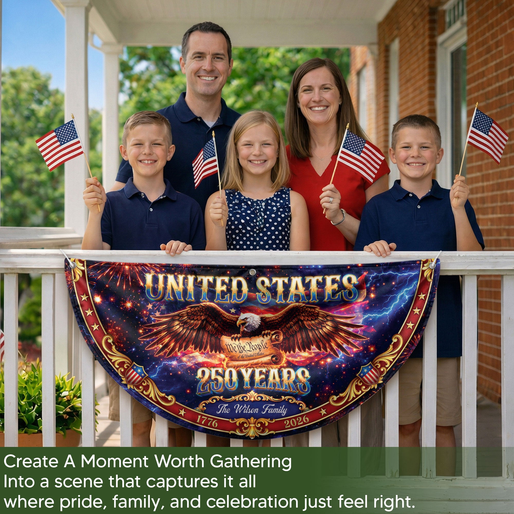 Custom Family Name 250 Years United States Patriot Eagle 1776-2026 Fence Flag Banner