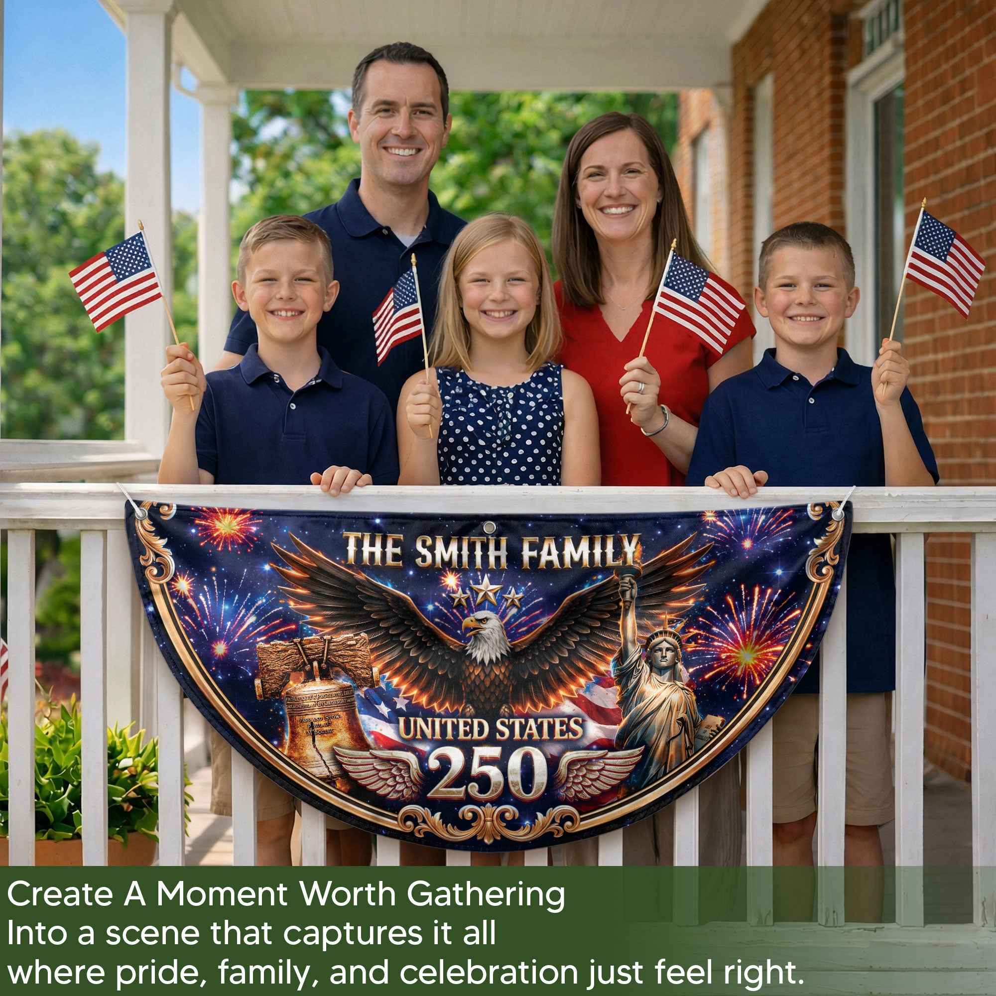 Personalized Family Name 1776-2026 United States Patriot Eagle Statue of Liberty Fence Flag