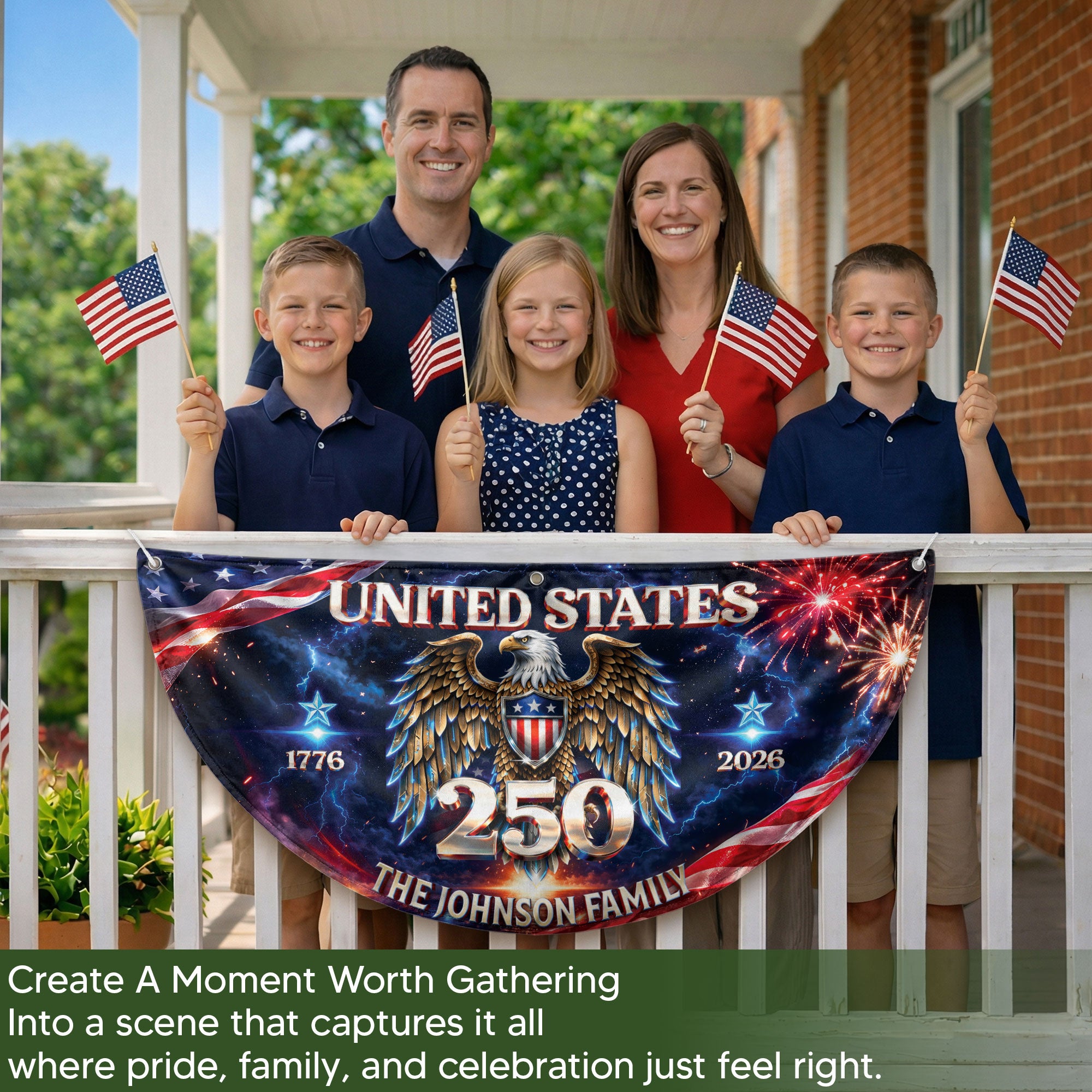 Custom Family Name United States 250 Years Patriot Eagle 1776-2026 Bunting Fence Flag