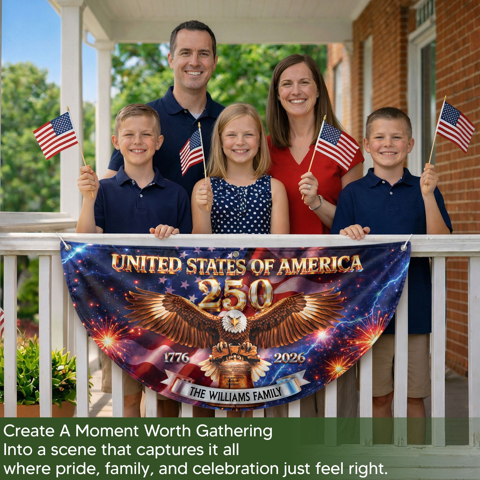 Personalized Family Name 1776-2026 United States Patriot Eagle Liberty Bell Fence Flag