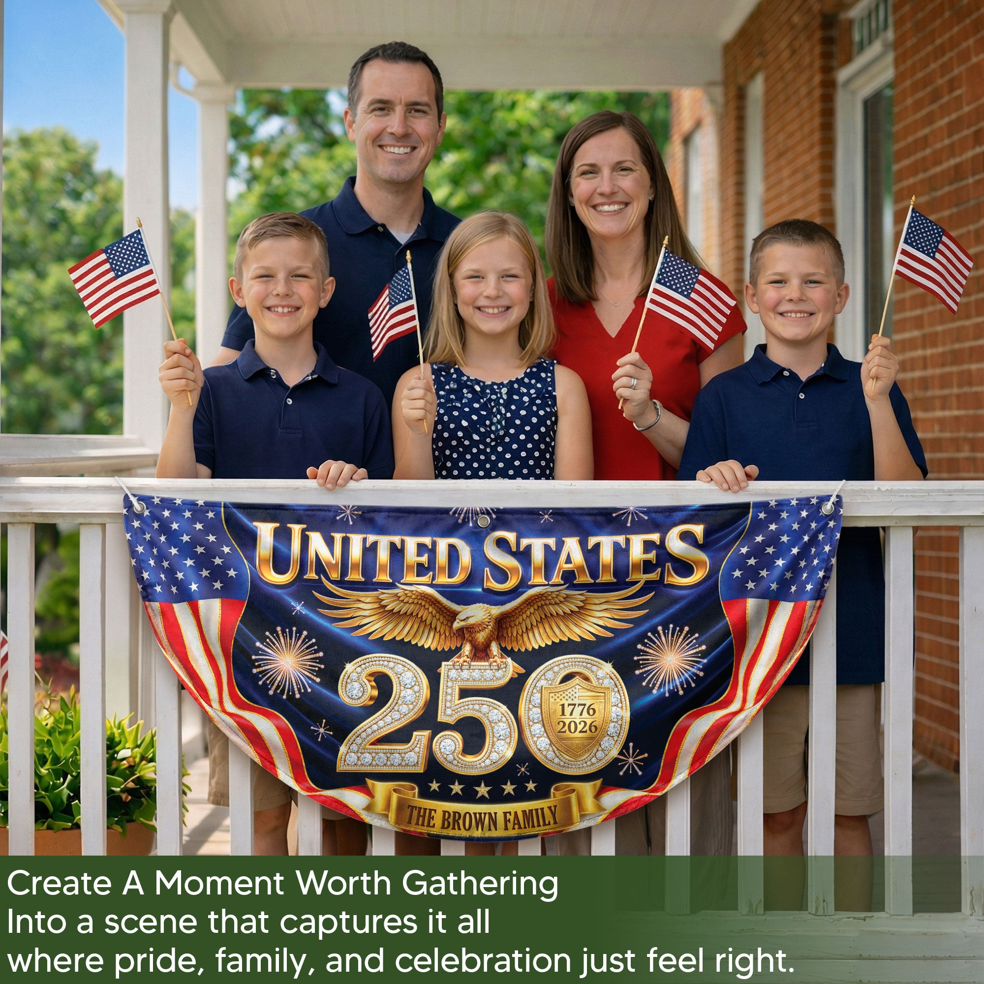 Custom Family Name United States 250 Years Patriot Golden Eagle 1776-2026 Fence Flag