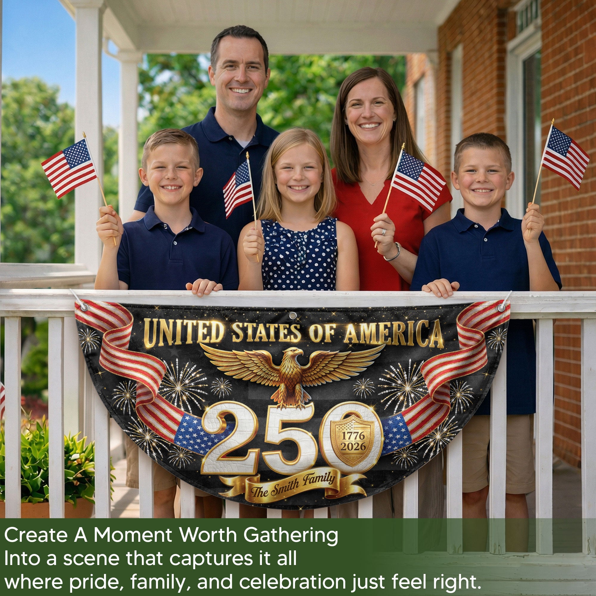 Personalized Family Name 1776-2026 United States Patriot Eagle Gold 250th Fence Flag