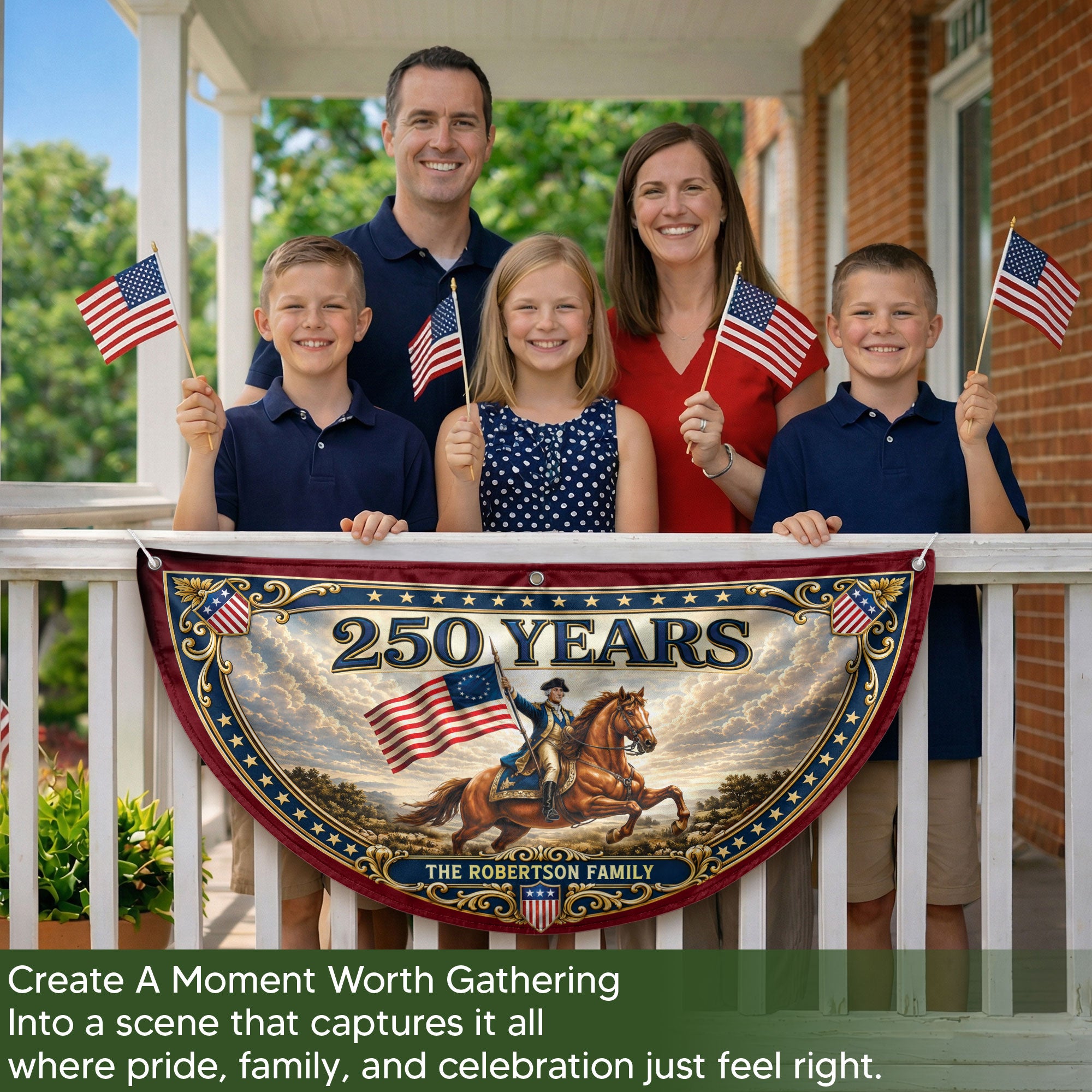Custom Family Name 250 Years United States George Washington Patriot Bunting Fence Flag