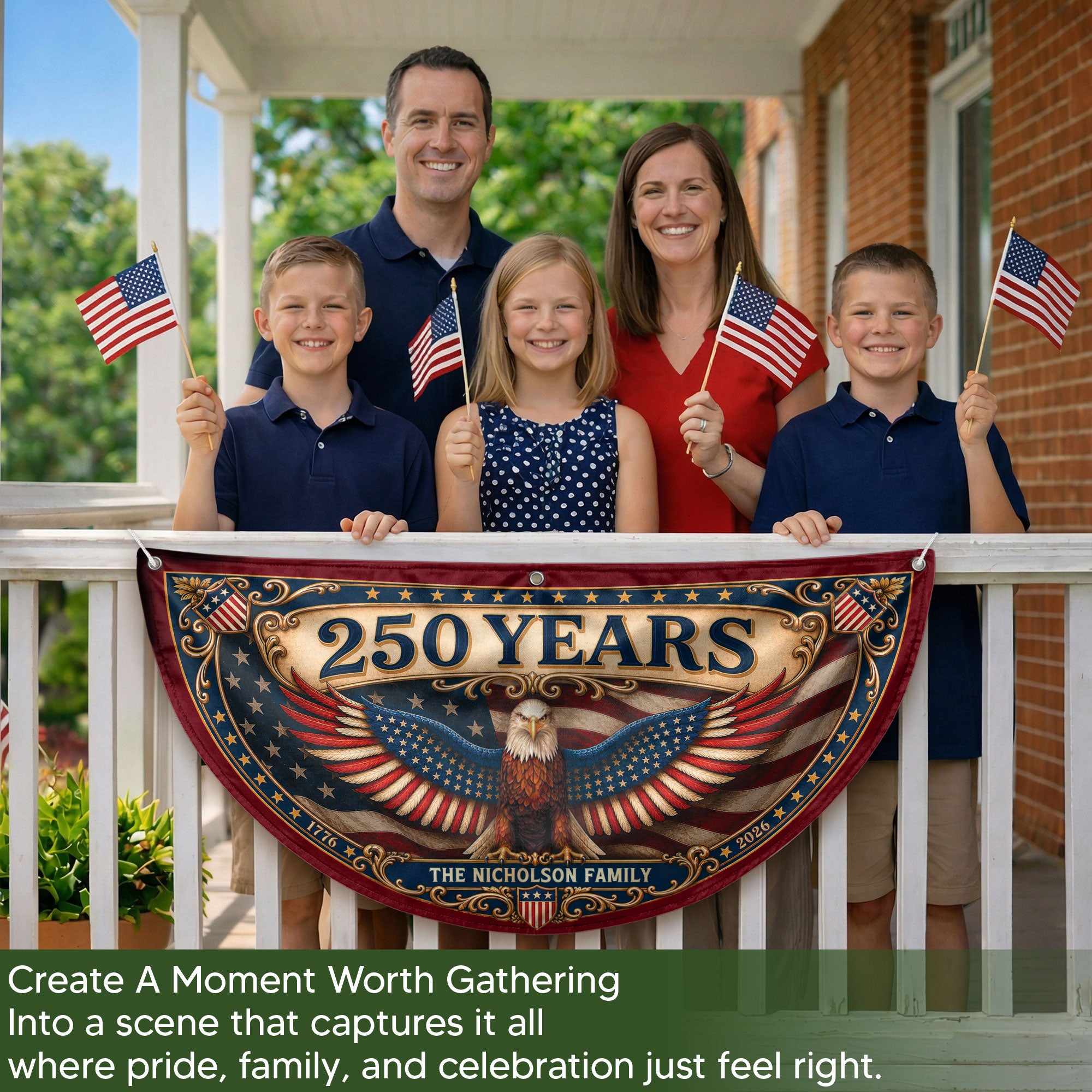 Personalized Family Name 1776-2026 United States Patriot Eagle Wings Bunting Banner