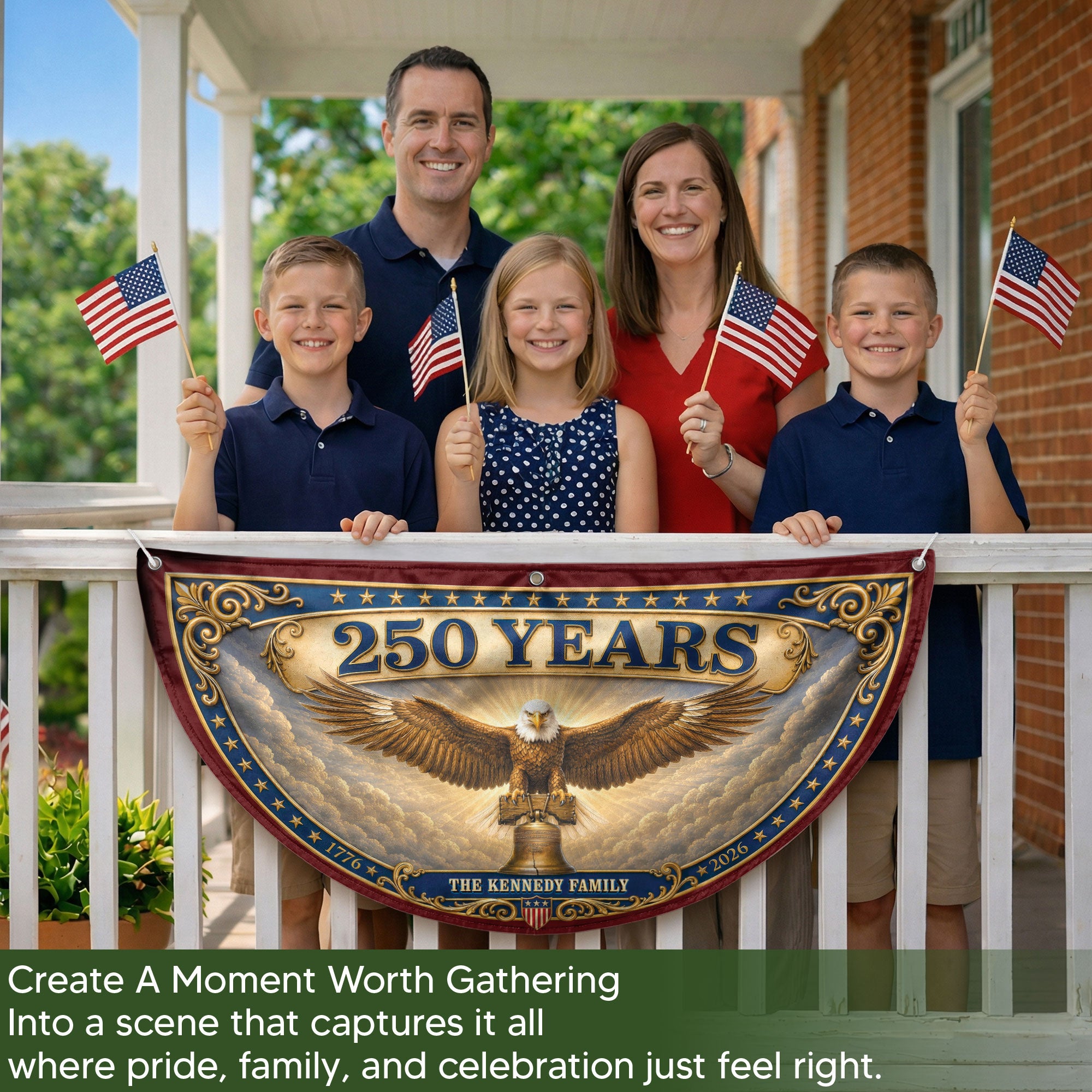 Custom Family Name 250 Years United States Patriot Eagle Liberty Bell Fence Flag