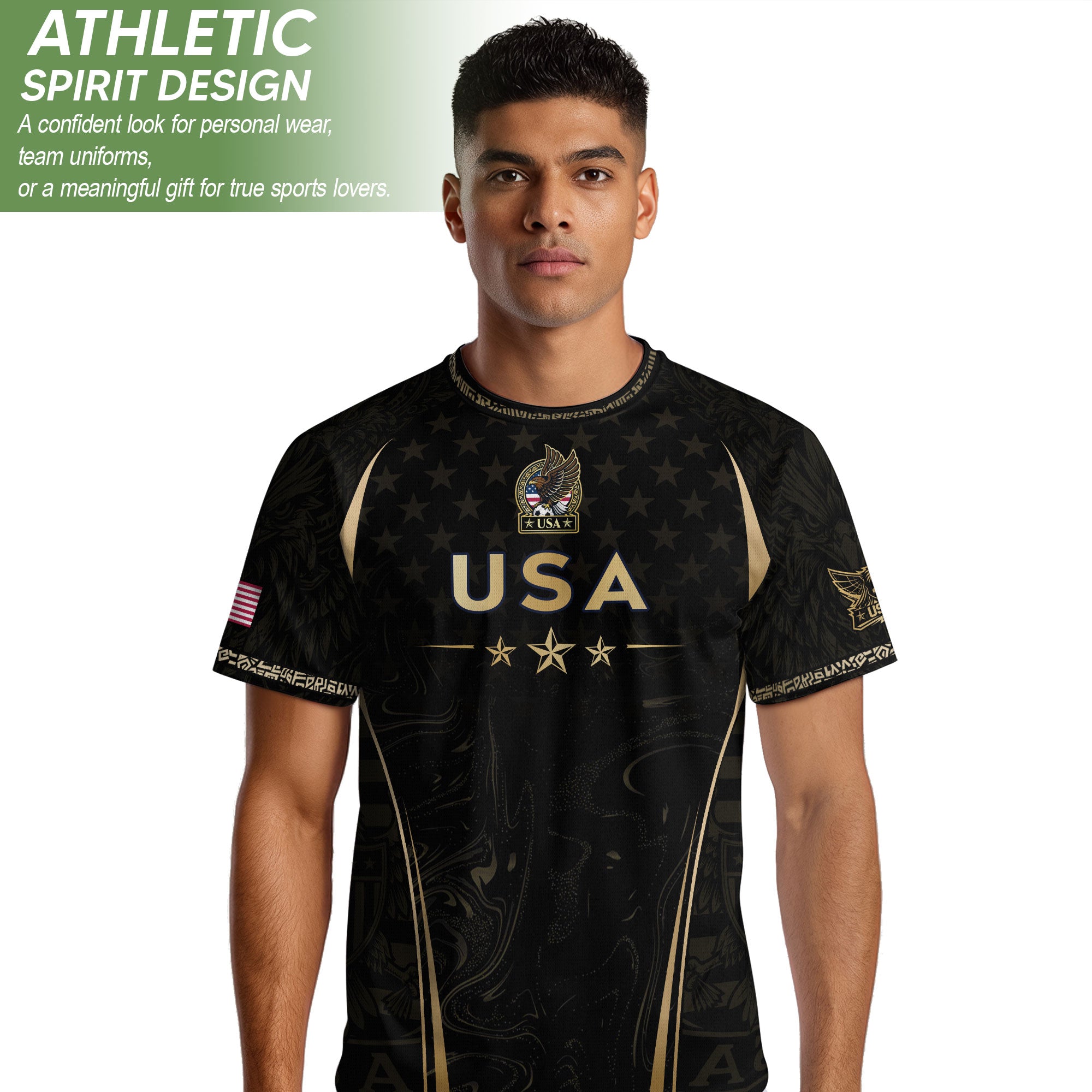 USA Soccer Jersey Patriotic Eagle Black Gold Marble Football Shirt Men Women Sportswear upsale