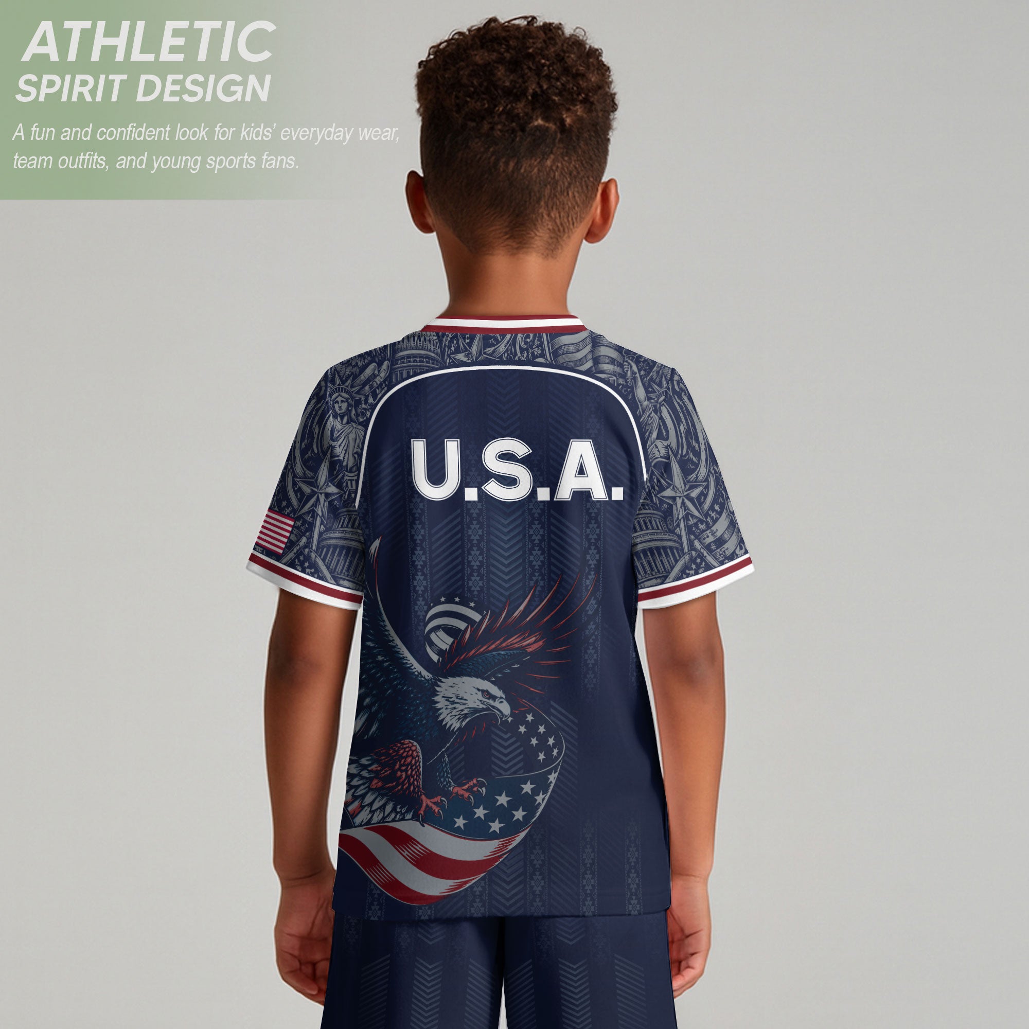 USA Soccer Jersey Kids Shorts Set Navy Athletic Football Shirt and Shorts Outfit