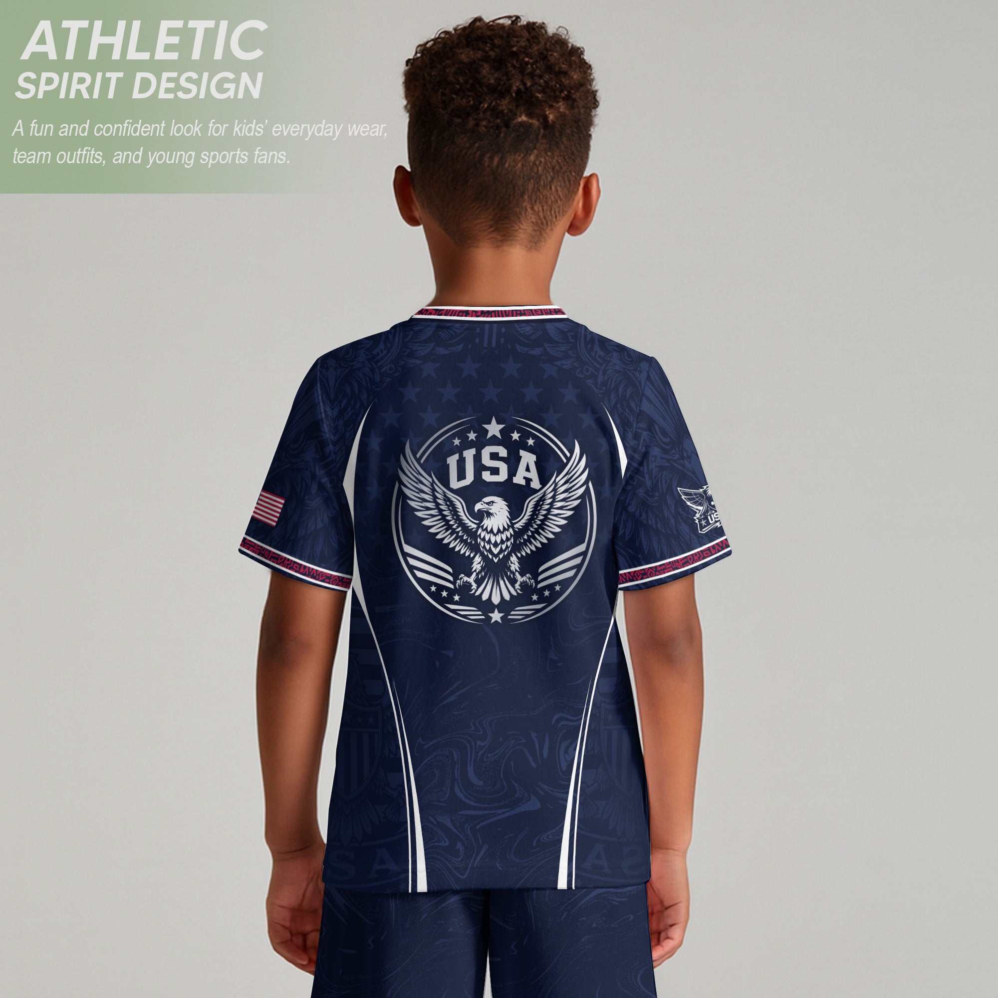United States Kids Soccer Jersey Set Navy USA Soccer Ball Youth Football Kit
