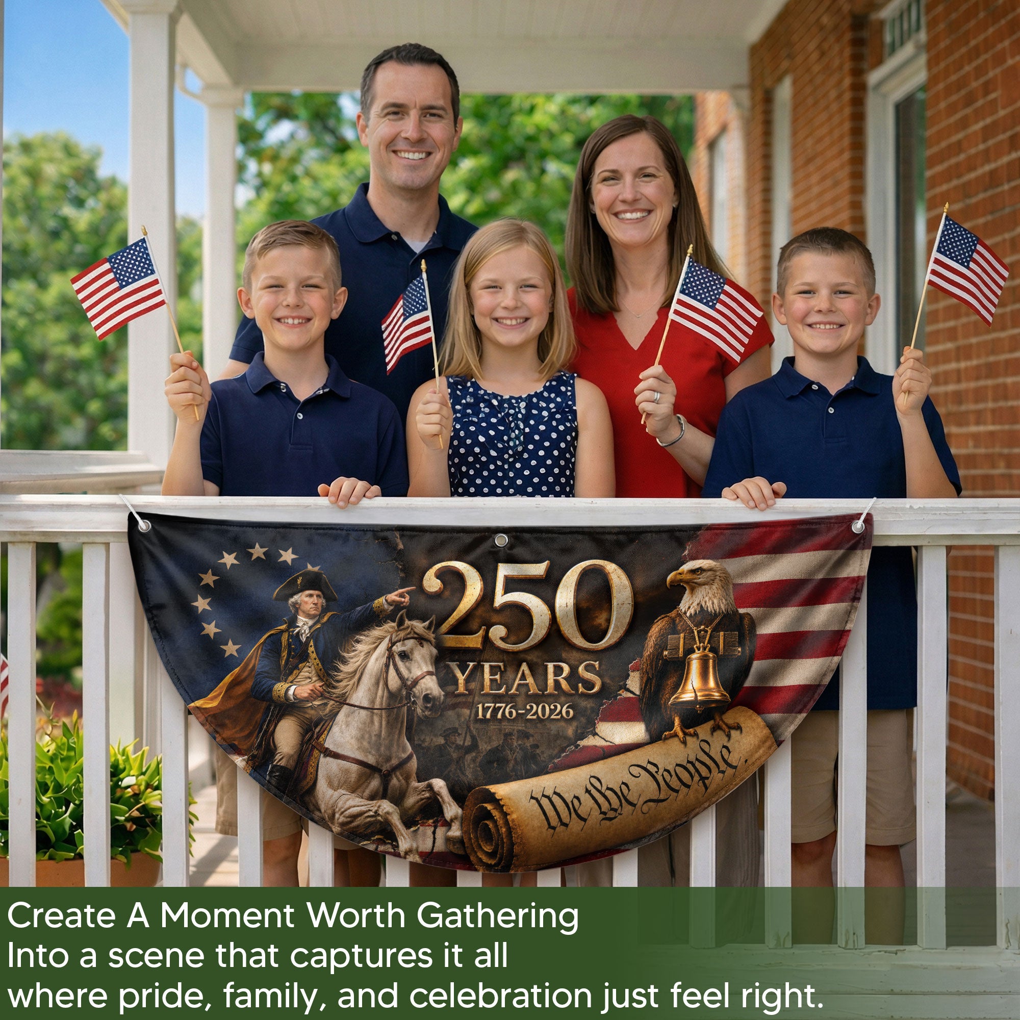 250th Anniversary US Fence Flag 1776-2026 Patriotic George Washington Outdoor Banner