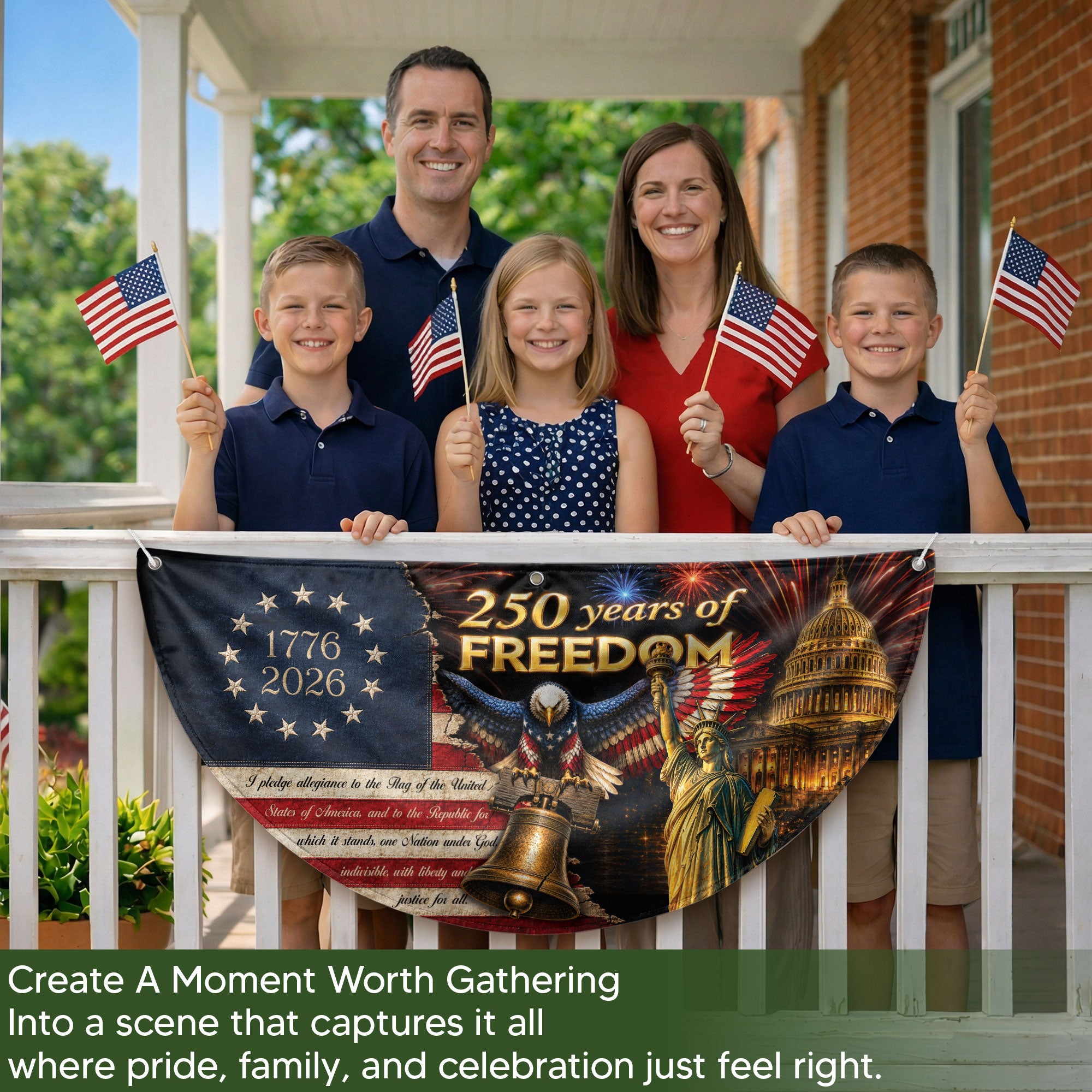 250th Anniversary US Fence Flag 1776-2026 Patriotic US Capitol Statue of Liberty Banner
