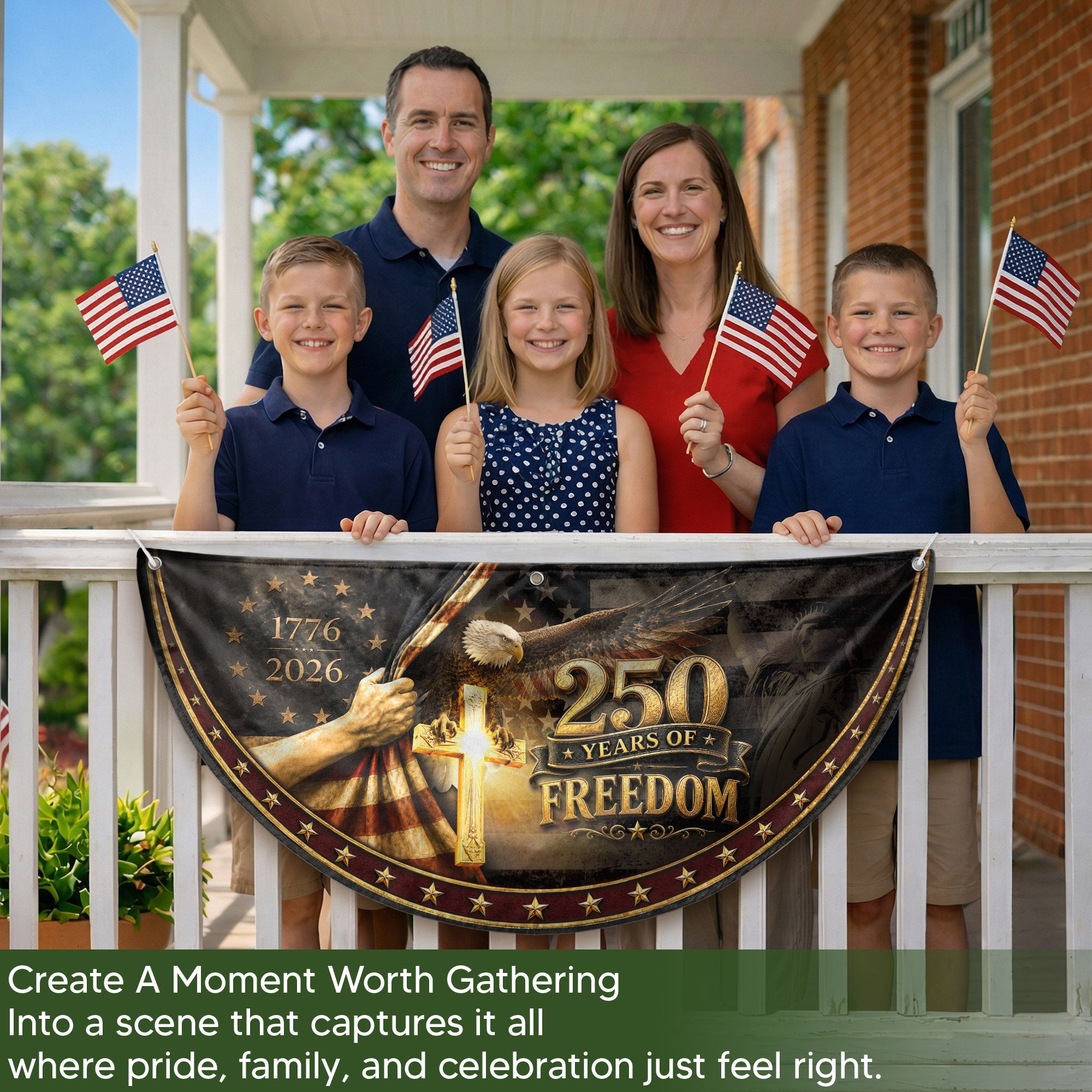 Fence Flag 250 Years Freedom Banner | 1776-2026 Christian Cross Eagle Outdoor Decor