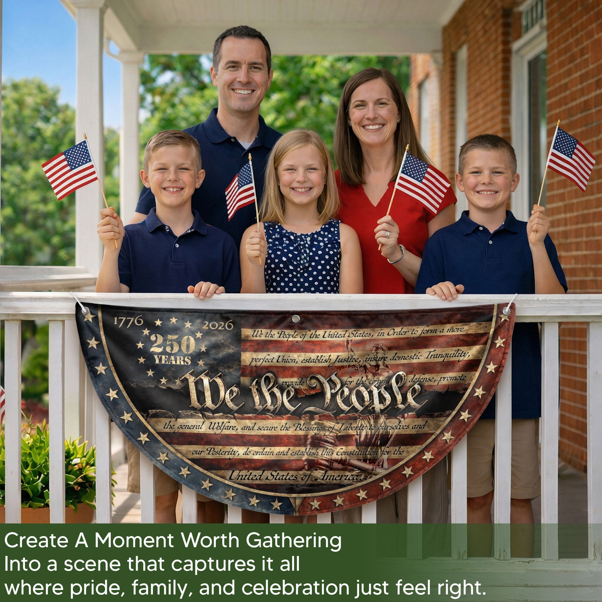 1776-2026 We The People Fence Flag 250 Years US Constitution Patriotic Pleated Bunting