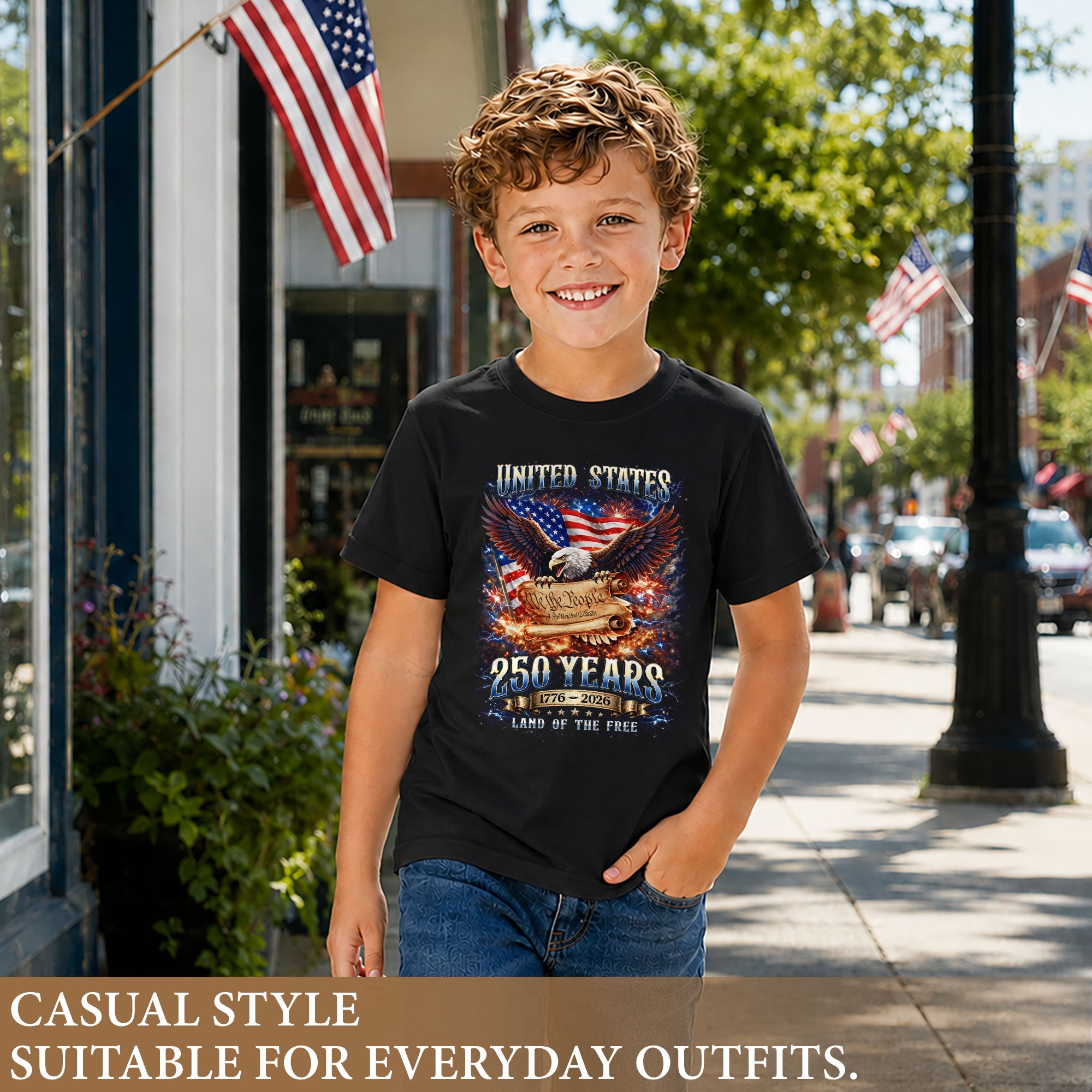 Kids United States 250 Years T-Shirt We The People Eagle Patriotic Tee 1776–2026