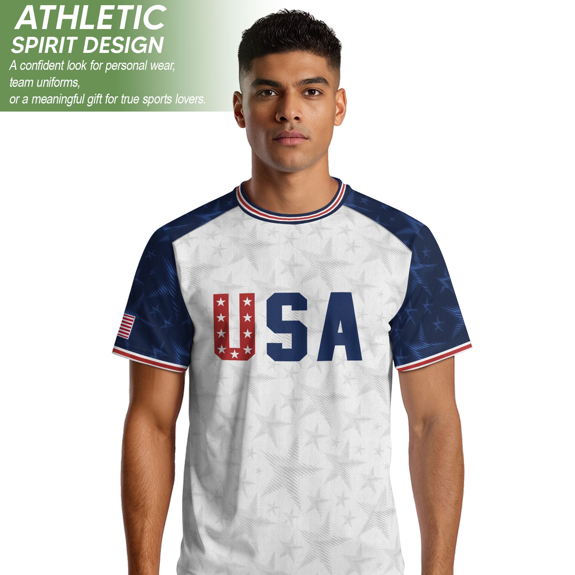 White USA Soccer Jersey Raglan American Flag Shirt Patriotic Eagle Crest Soccer Fan Tee