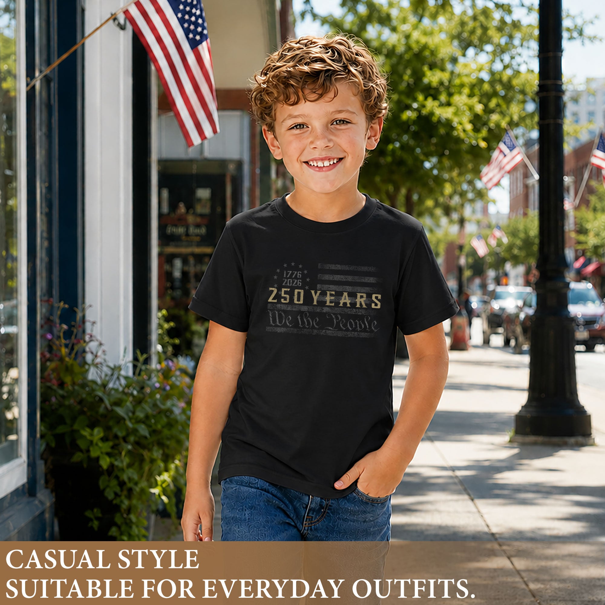 250 Years Kids T-Shirt We The People Betsy Ross American Flag 1776-2026 Youth Tee