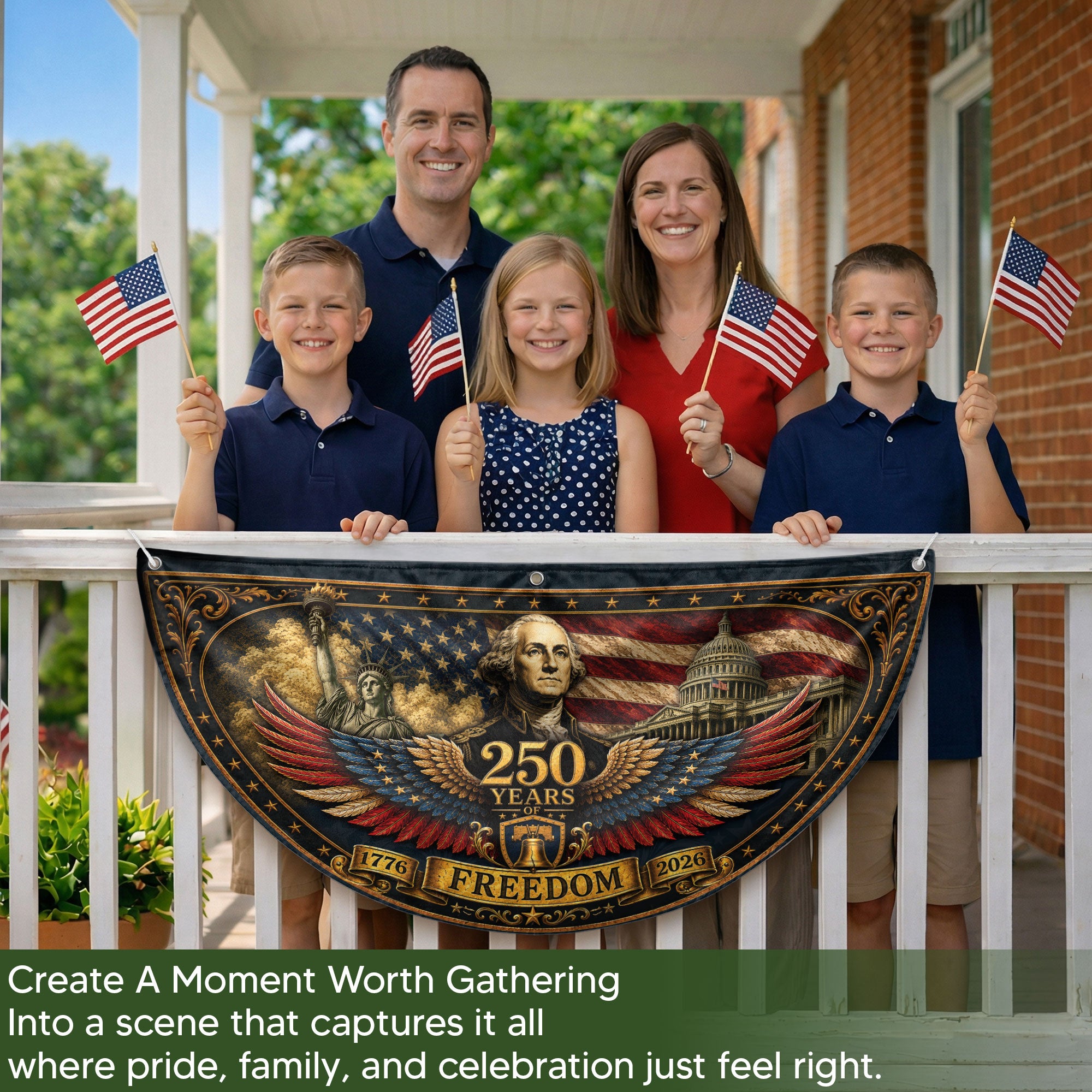 1776-2026 George Washington Fence Flag 250 Years of Freedom Patriotic Pleated Bunting